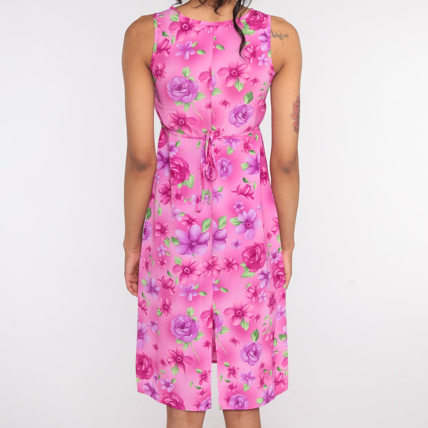 90s Floral Midi Sundress Pink Sleeveless Shift Dress Extra Small XS