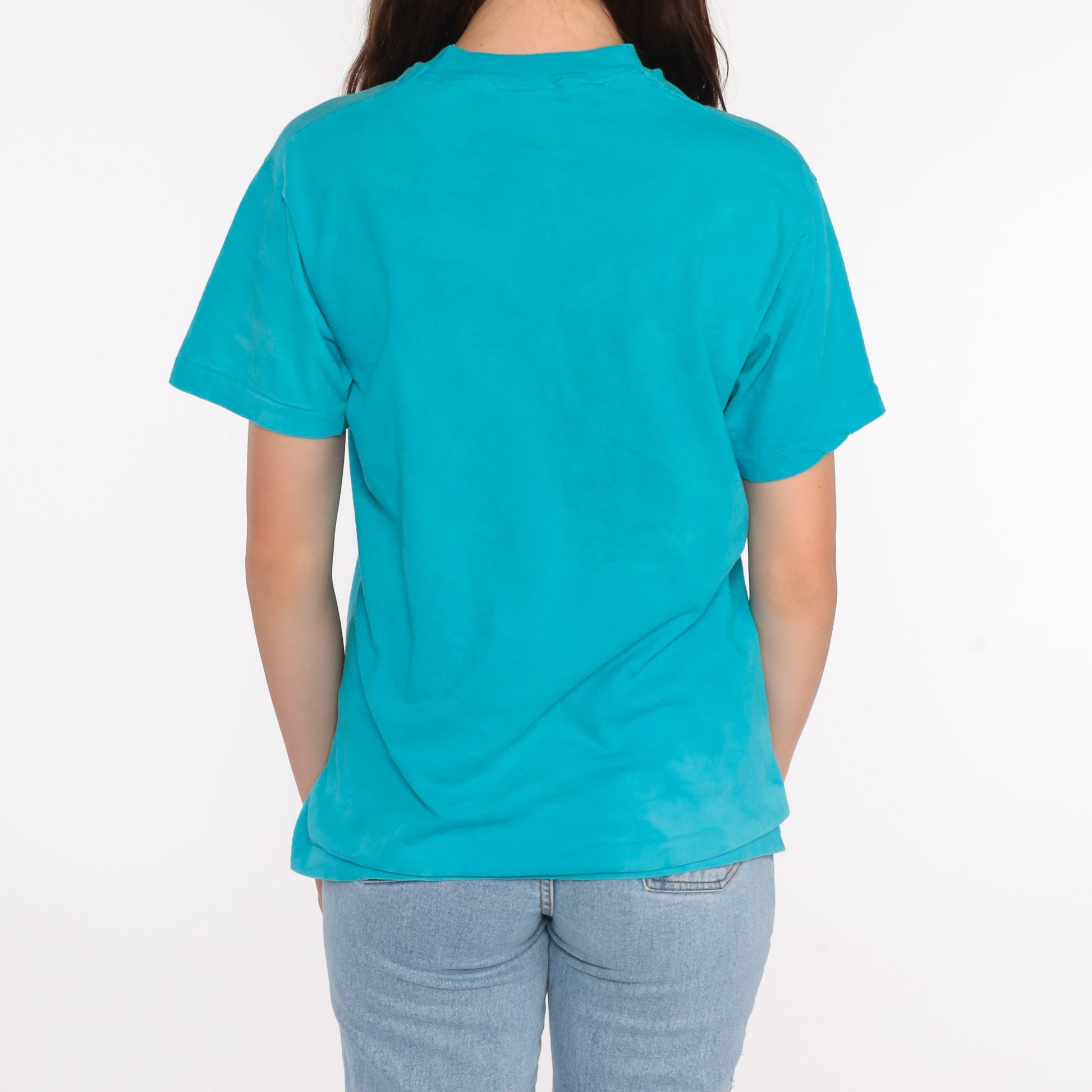 80s Blue Pocket T-Shirt Single Stitch Cotton Tee Medium