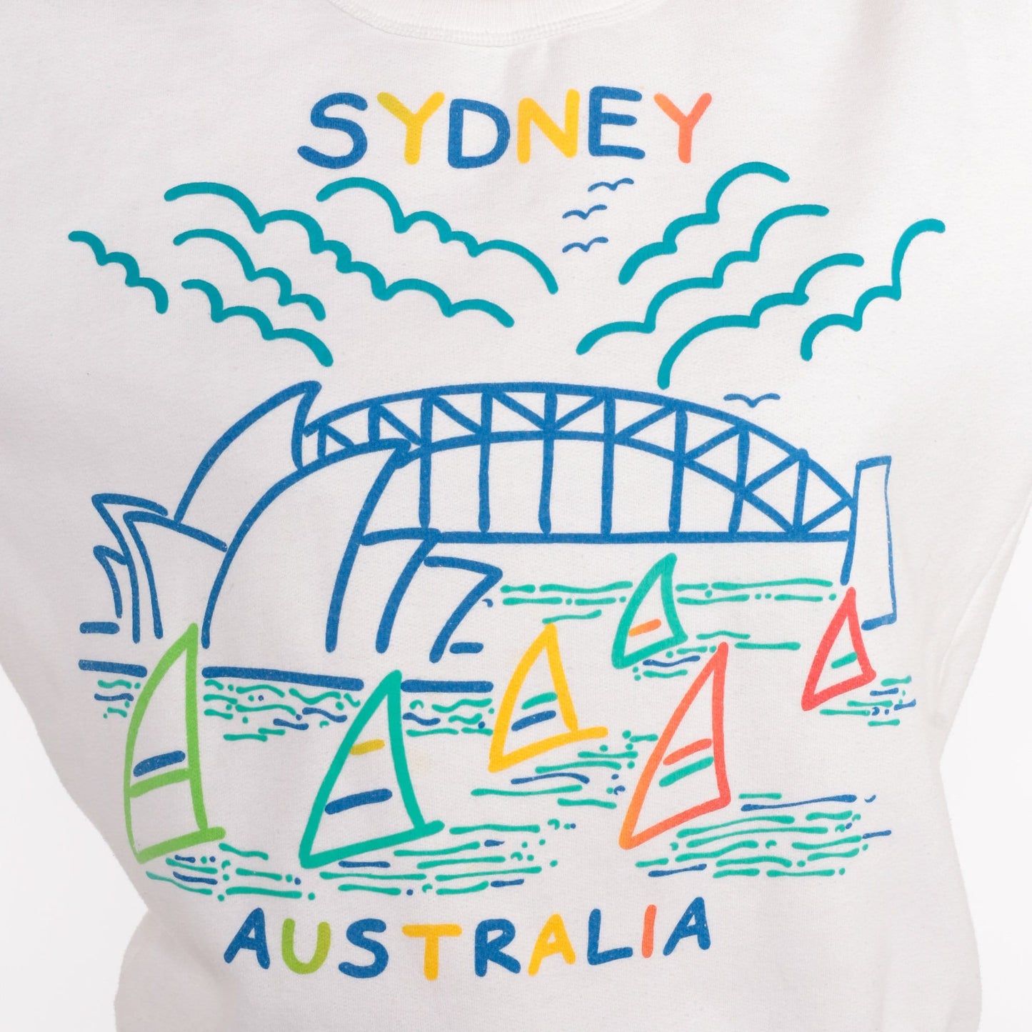 90s Sydney Opera House Harbour Bridge Sweatshirt White Graphic Crewneck Small