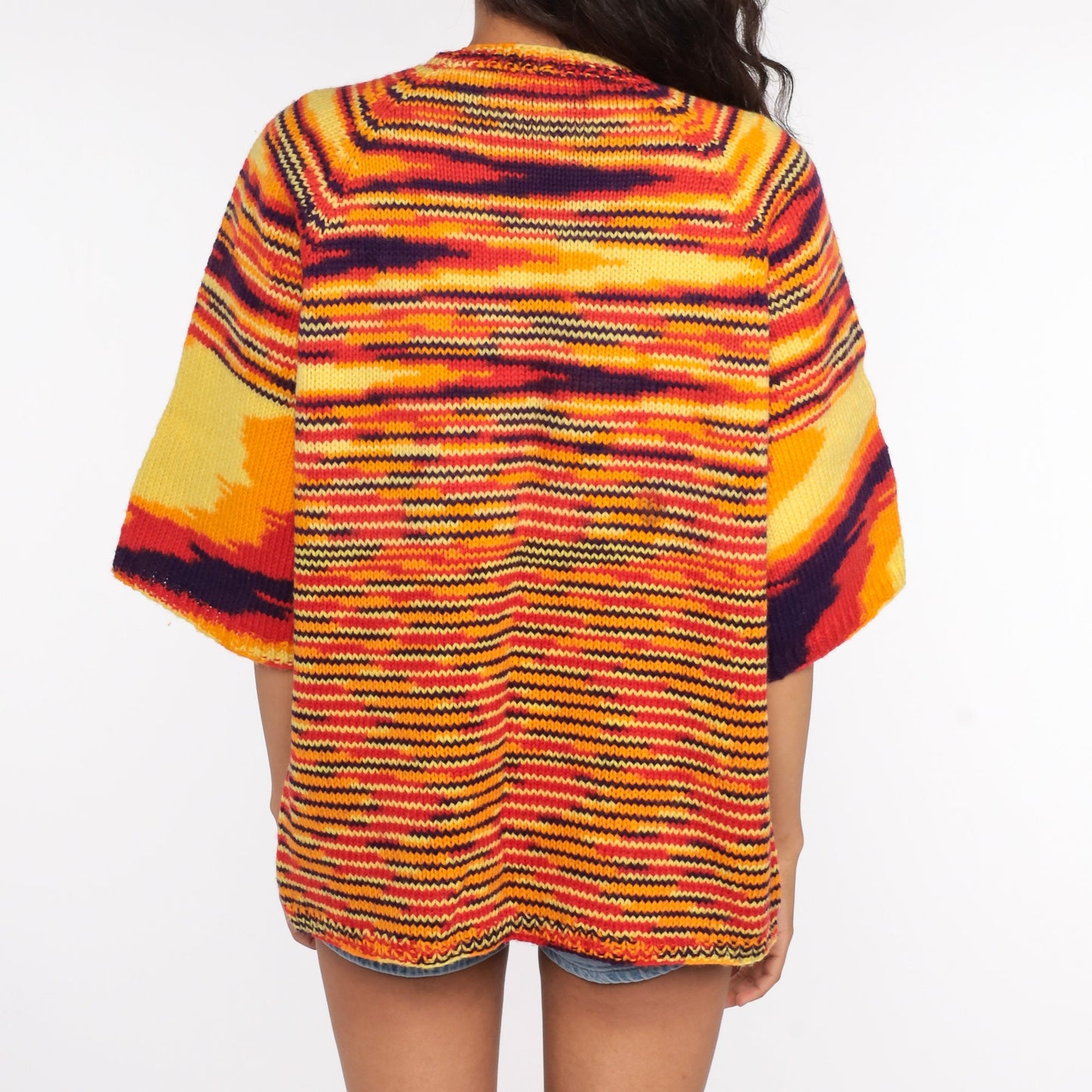 70s Space Dye Knit Sweater Wide Sleeve Pullover Orange Large L
