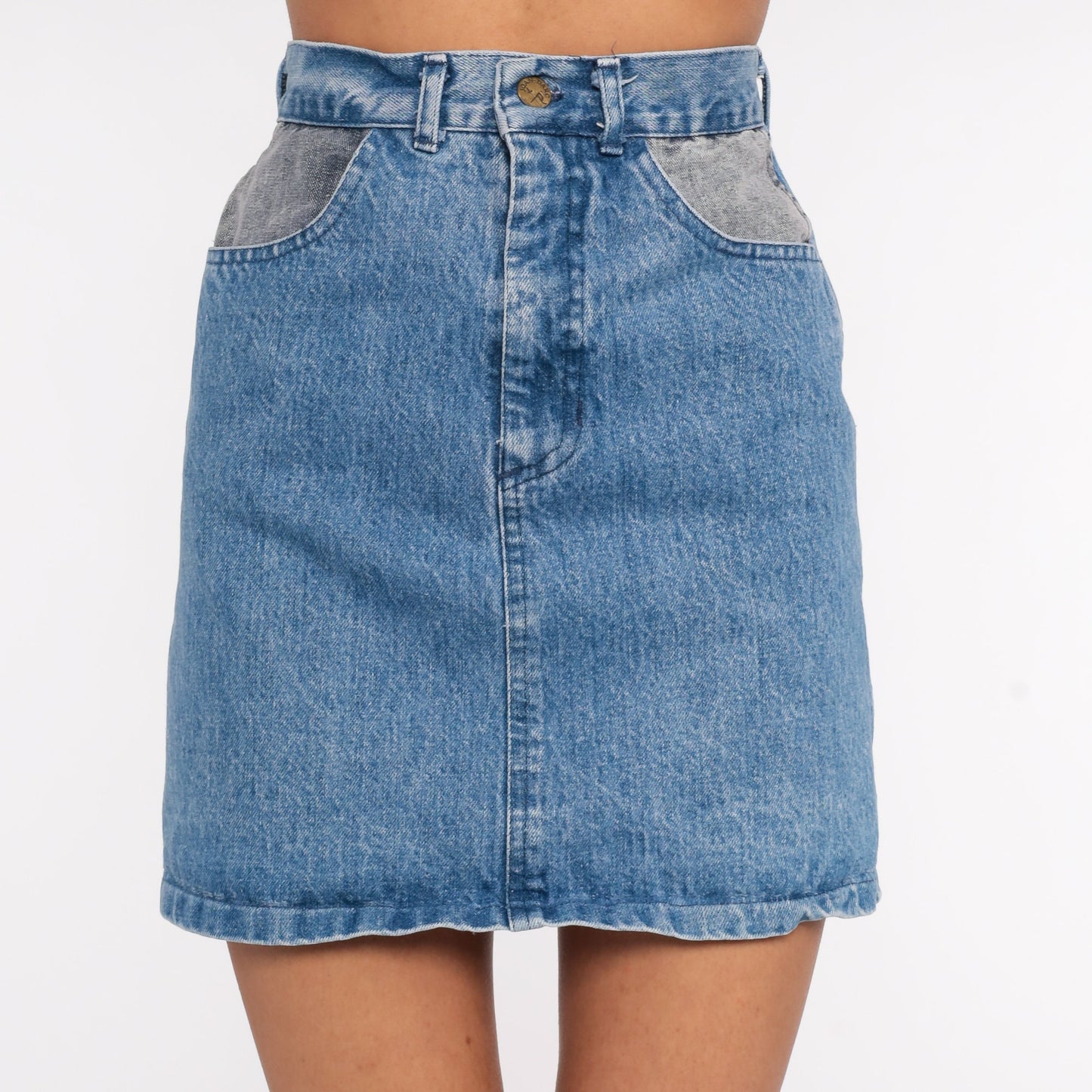 90s Stone Wash Denim Mini Skirt High Waisted Blue Jean Pencil Extra Small
