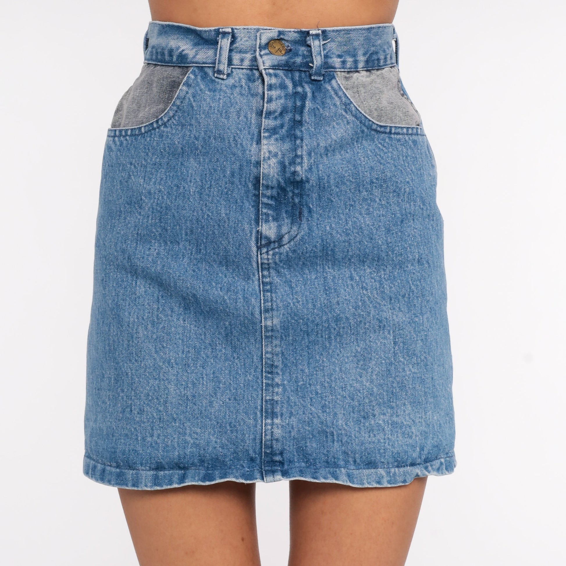 90s Stone Wash Denim Mini Skirt High Waisted Blue Jean Pencil Extra Small