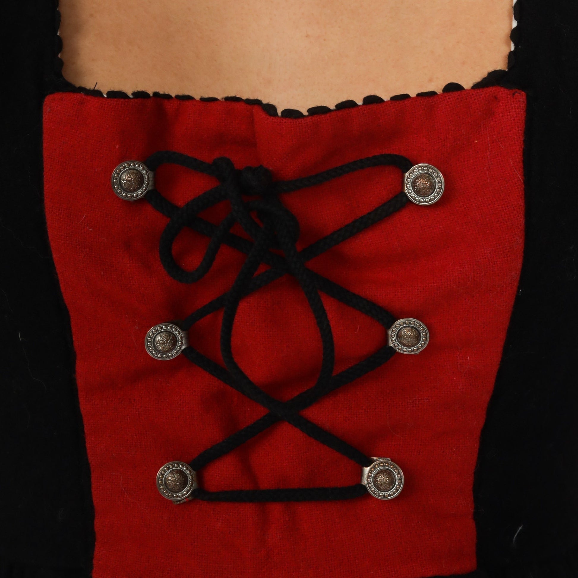90s German Dirndl Dress Wool Black Mini Lace-Up Corset Small S