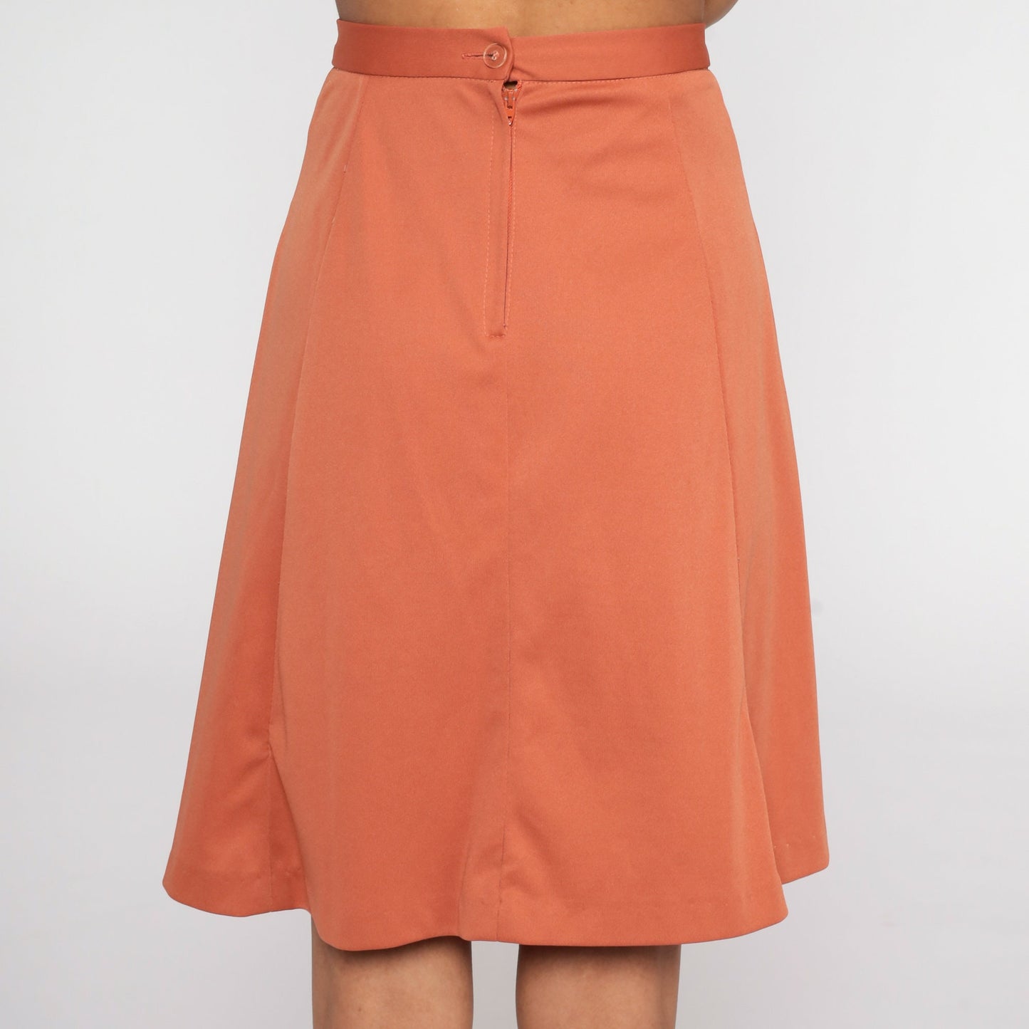 70s Terracotta A-Line Midi Skirt High Waisted Rear Zip Extra Small