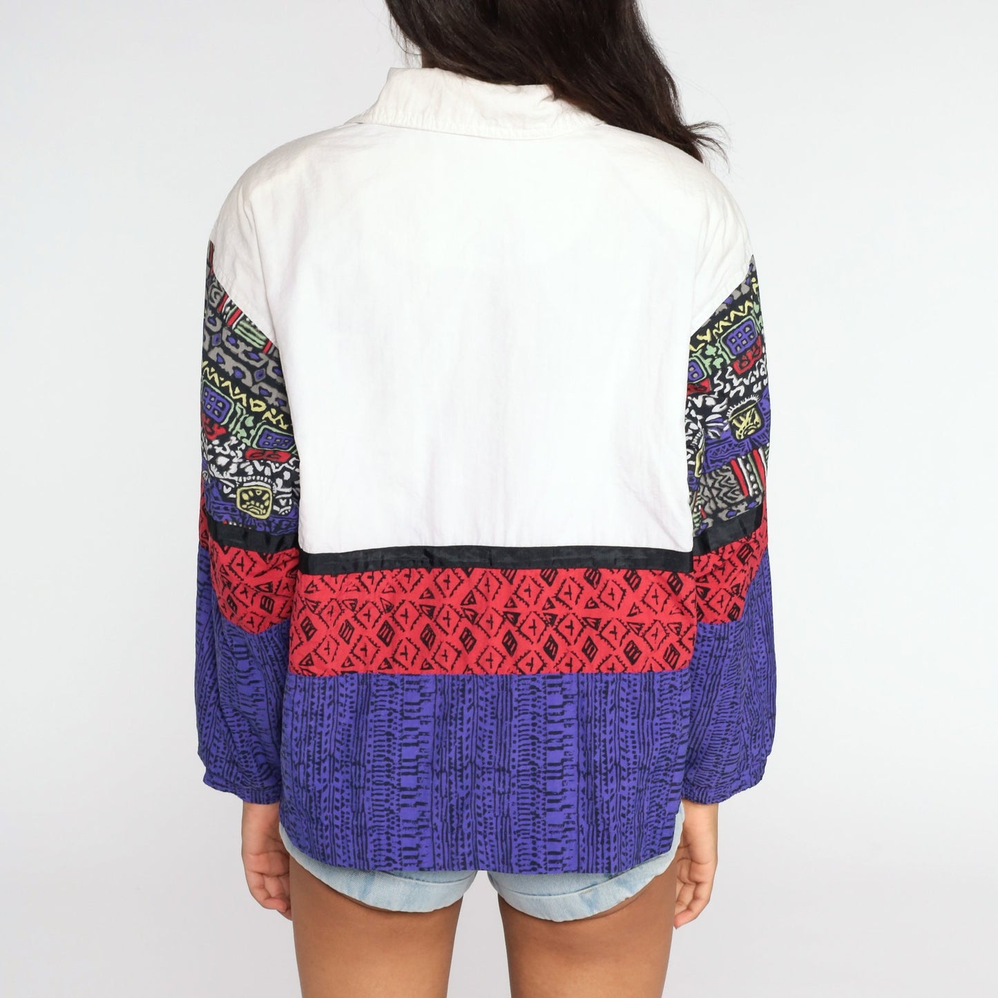 90s Head Colour Block Windbreaker Jacket White Red Purple Large