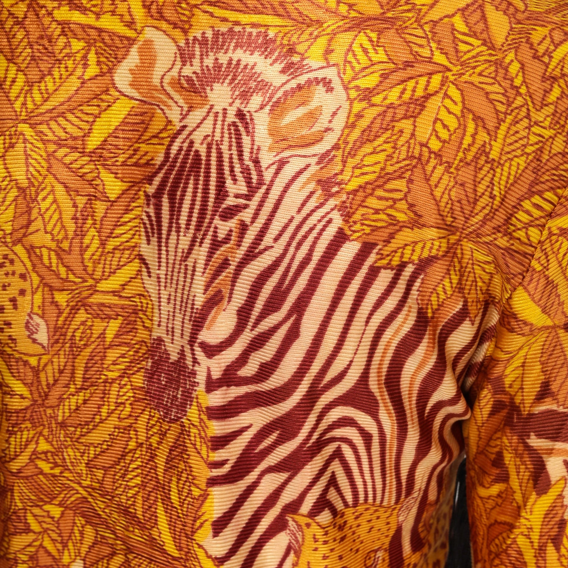 70s Leopard Zebra Animal Print Blouse Fringe Trim Small