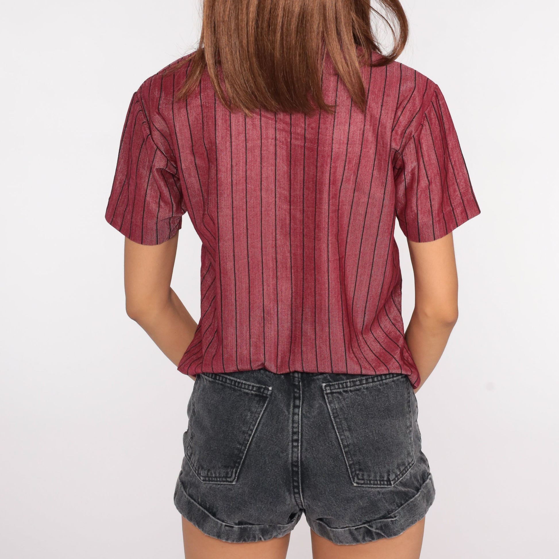 80s Striped Ringer T-Shirt Burgundy Minimalist Tee Small