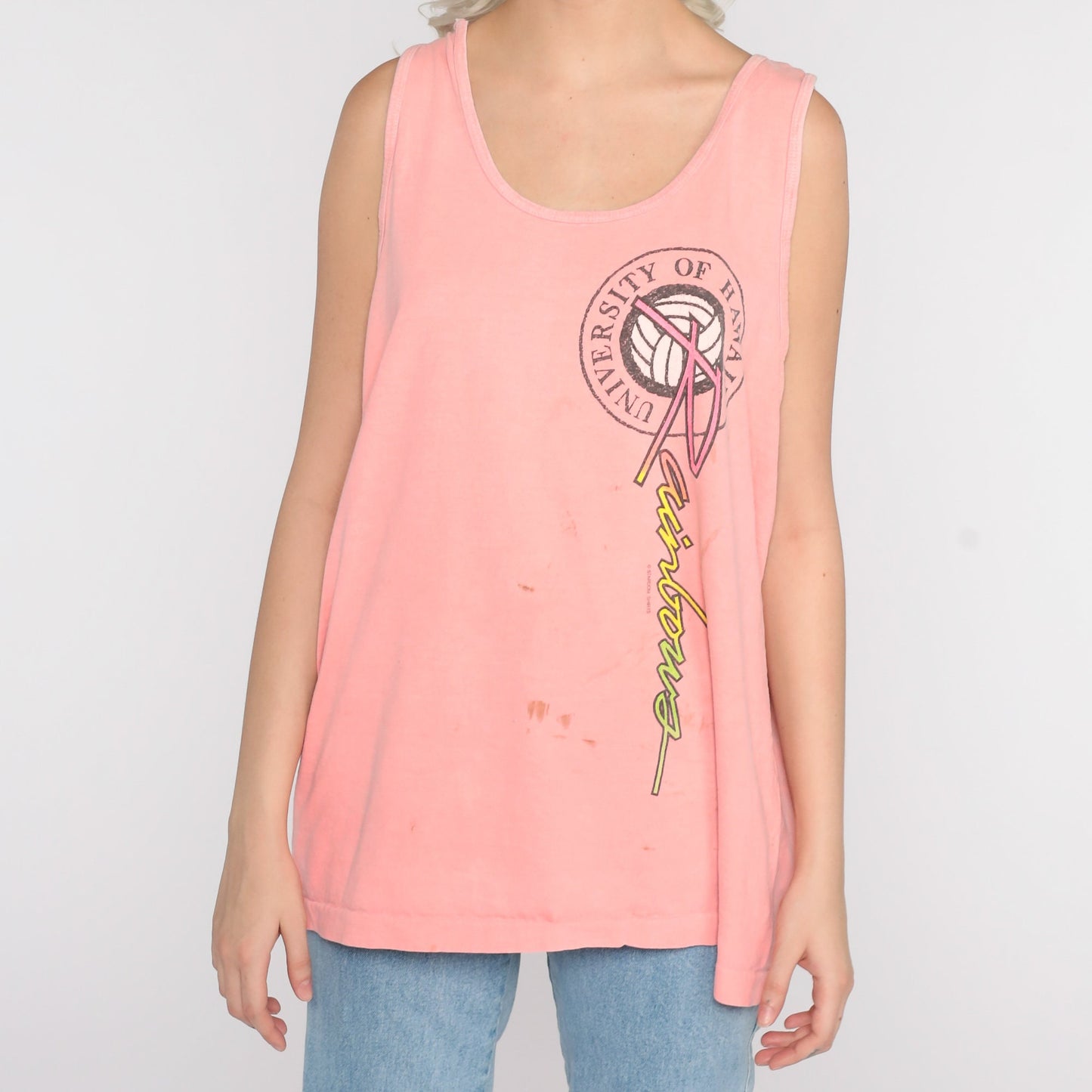 90s University of Hawaii Rainbows Volleyball Tank Top Pink Extra Large