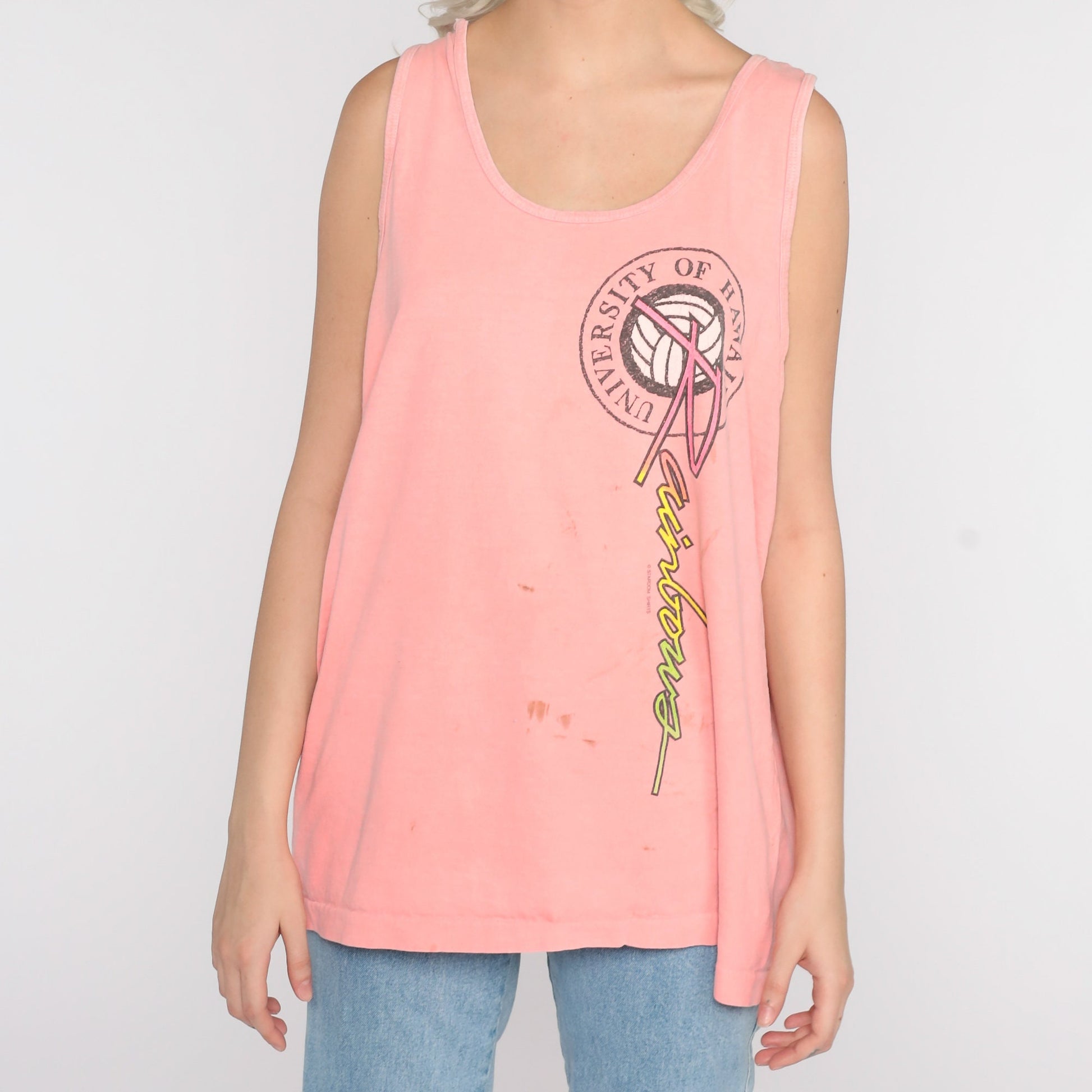 90s University of Hawaii Rainbows Volleyball Tank Top Pink Extra Large