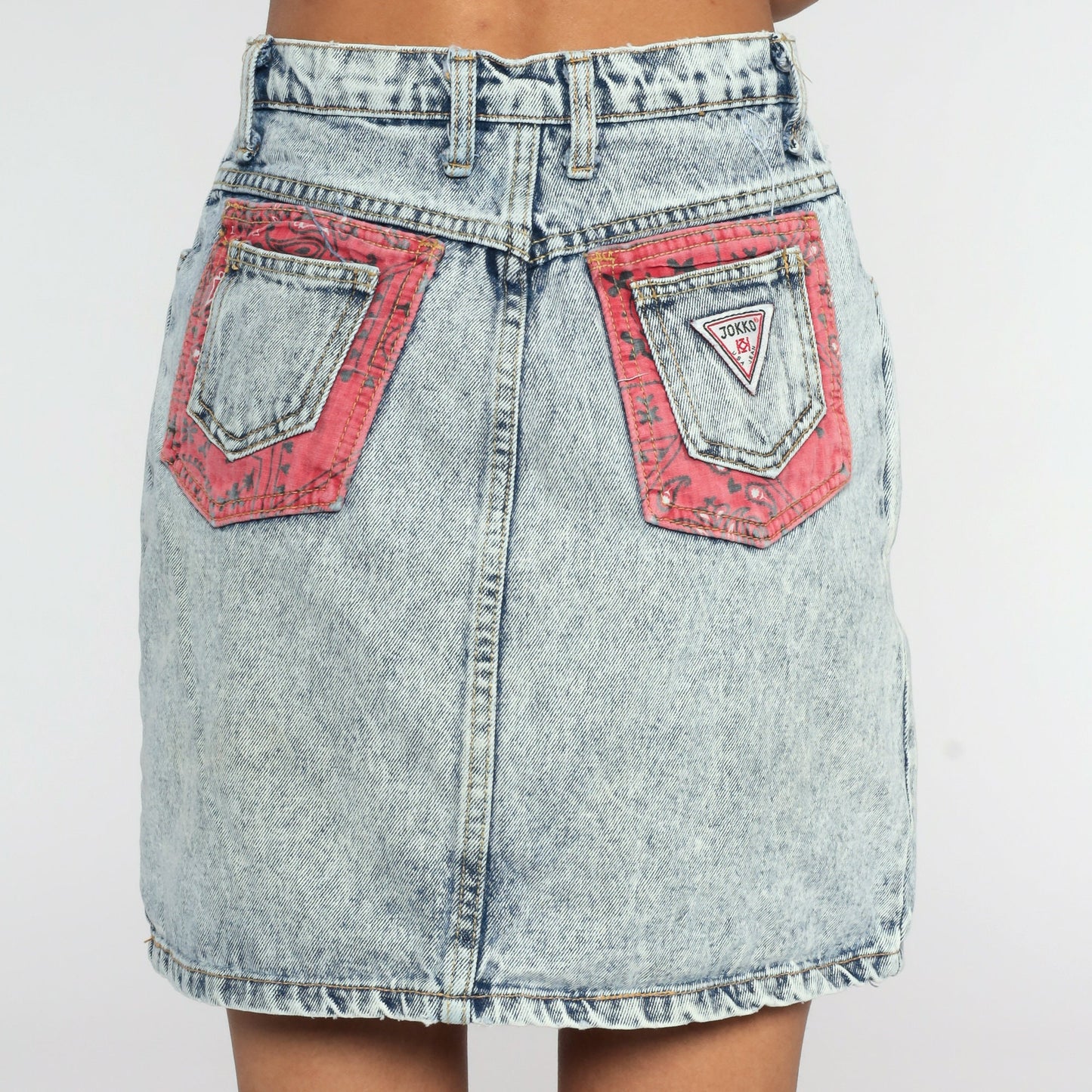 90s Acid Wash Denim Mini Skirt High Waisted Jean Skirt Blue Small S