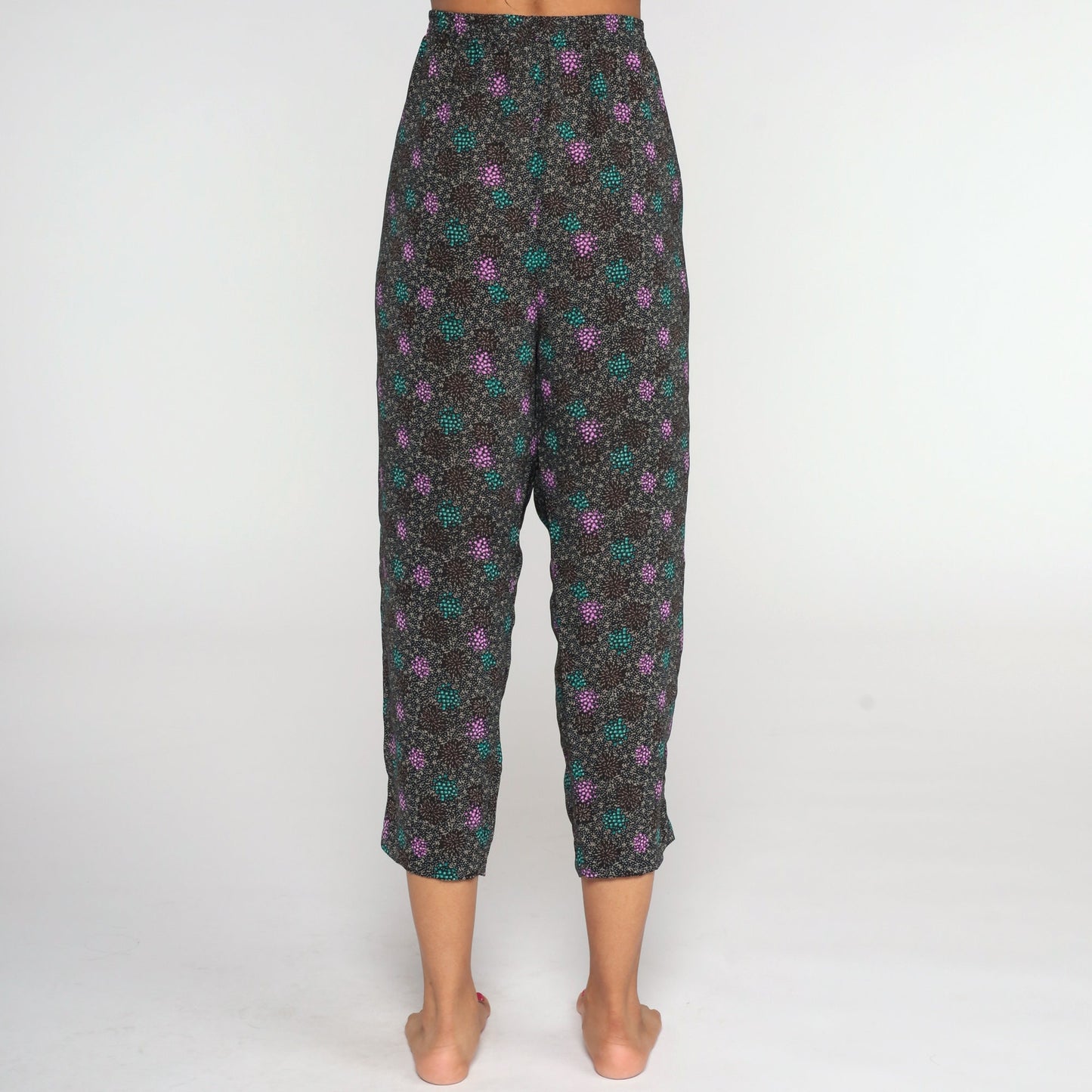 80s High-Waisted Tapered Ankle Pants Black Geometric Medium Large