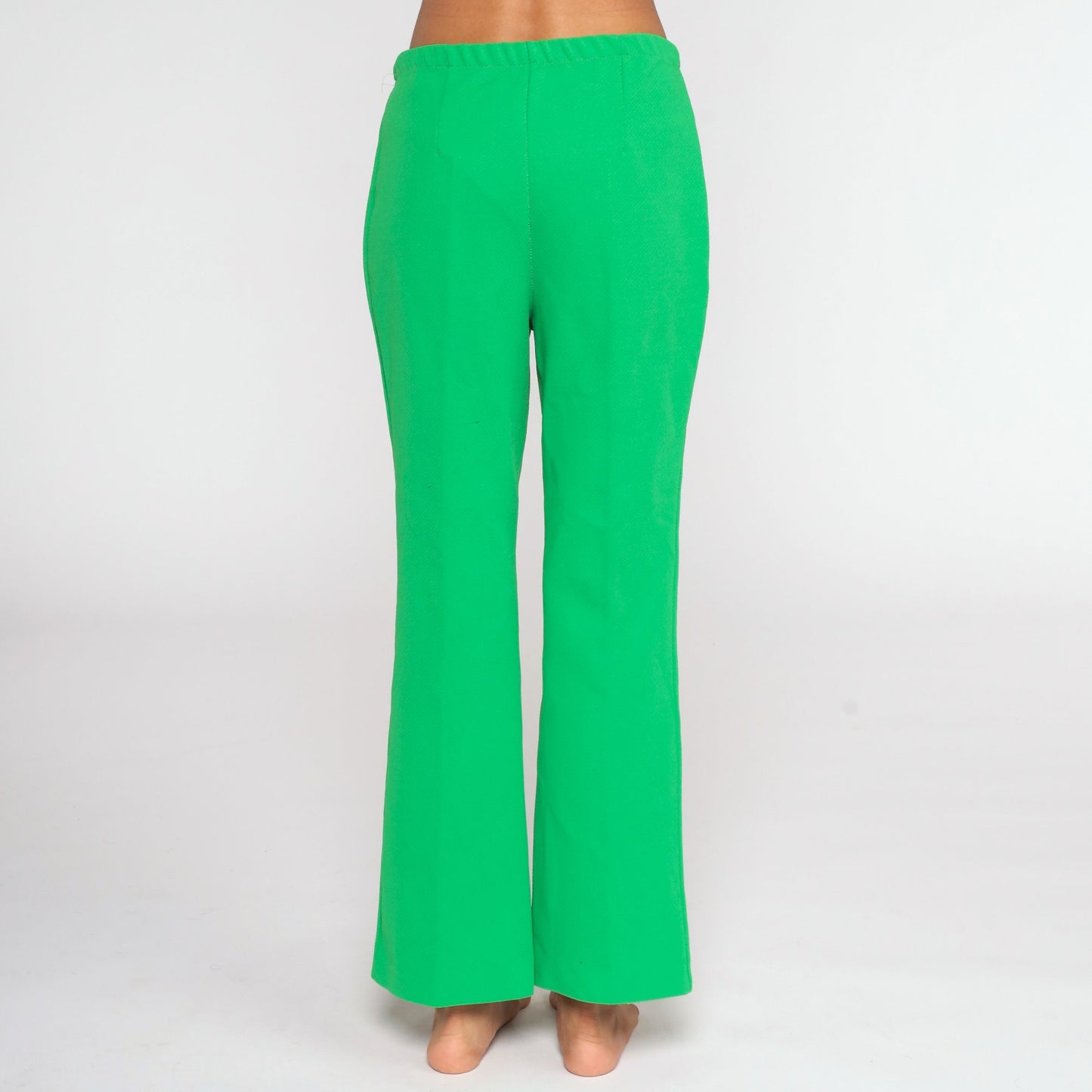70s Green High Waist Bell Bottom Trousers Polyester Flared Medium Large