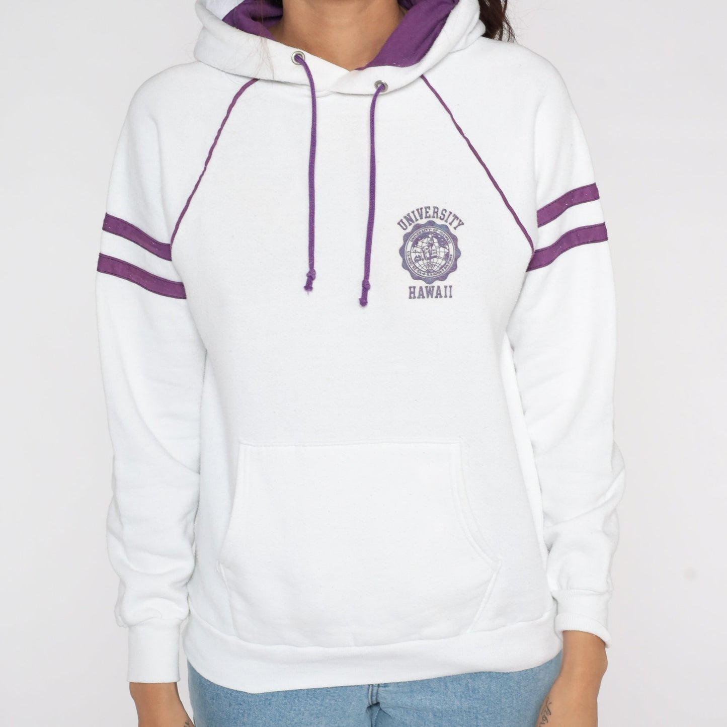 80s University of Hawaii Hoodie Sweatshirt White Graphic Medium