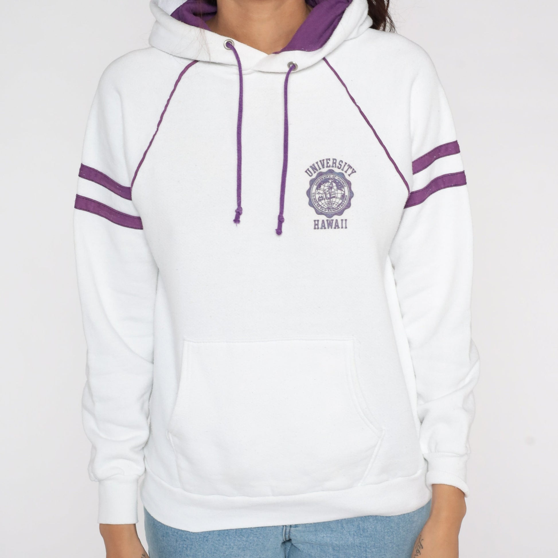 80s University of Hawaii Hoodie Sweatshirt White Graphic Medium