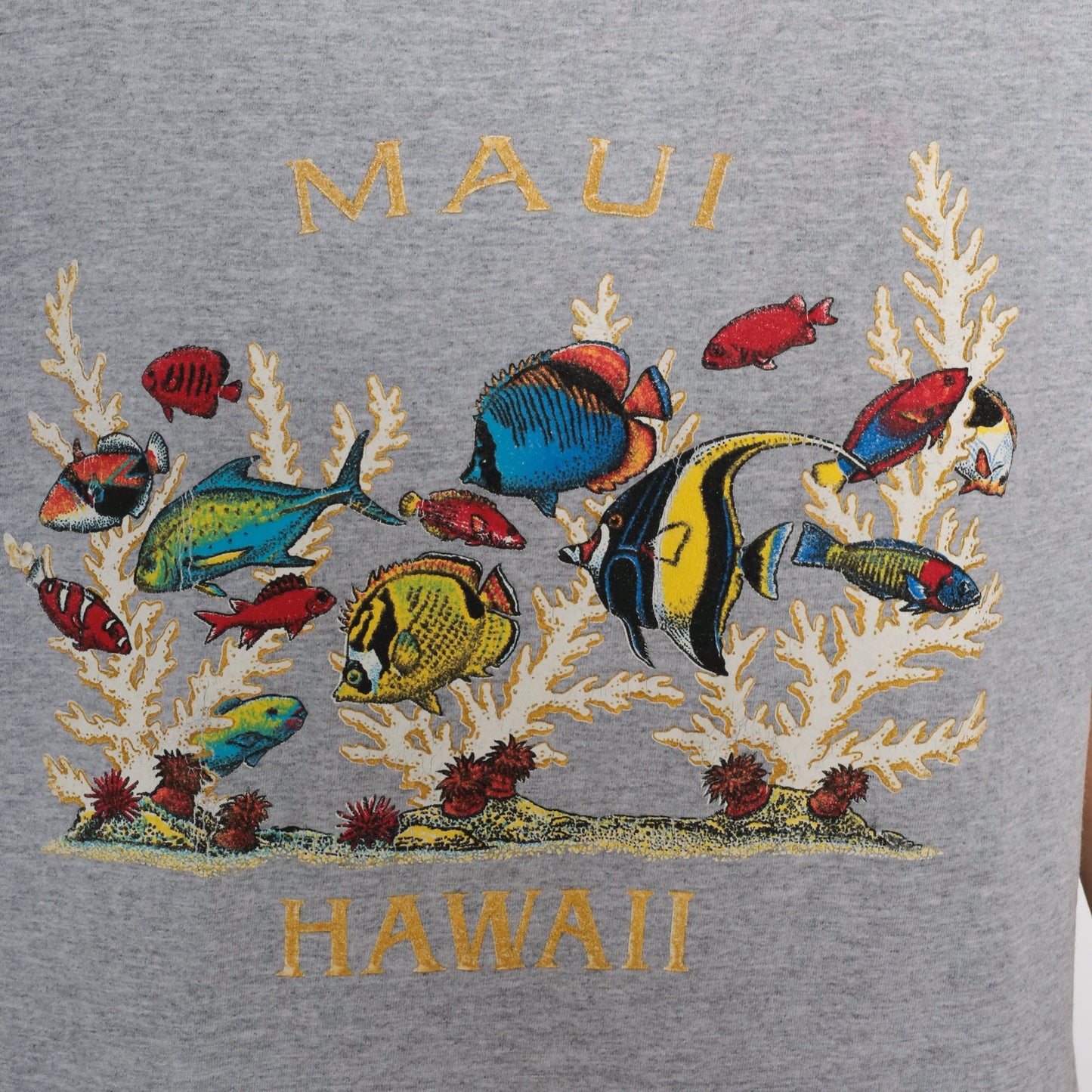 90s Maui Tropical Fish Graphic T-Shirt Grey Large L