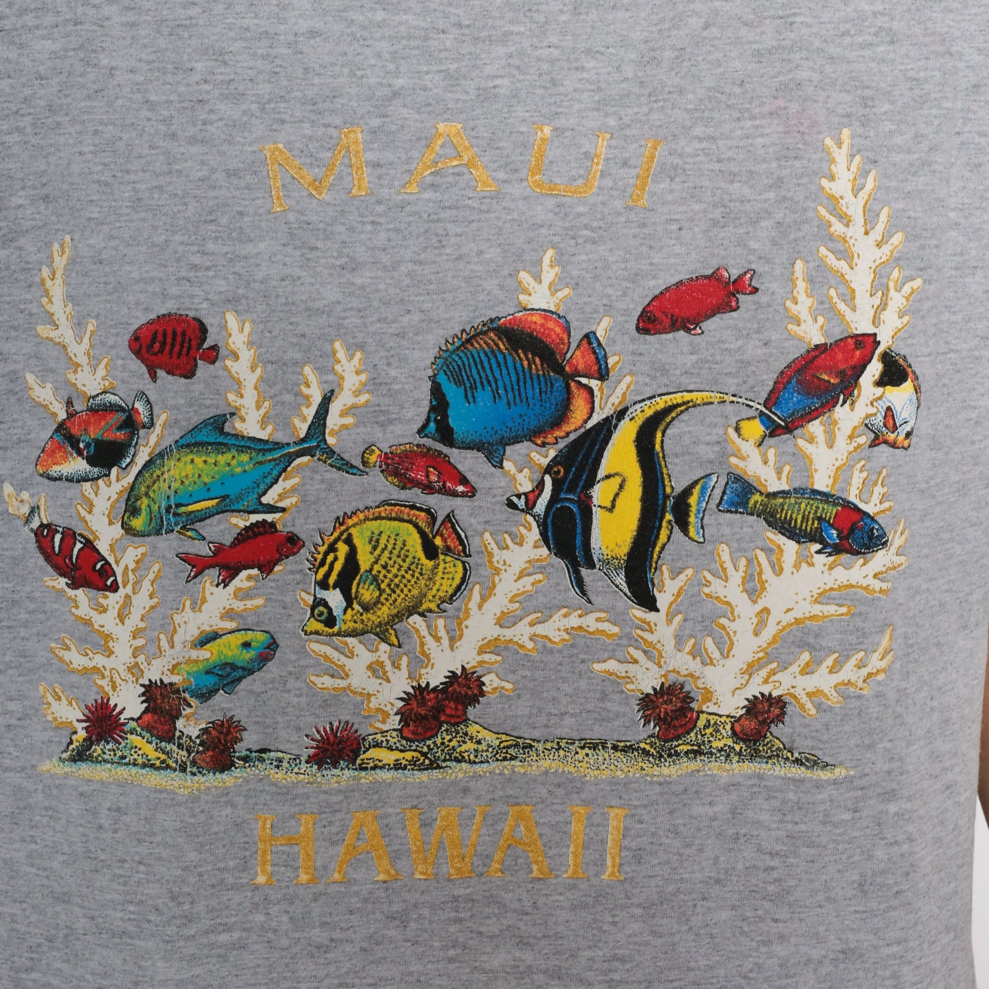 90s Maui Tropical Fish Graphic T-Shirt Grey Large L