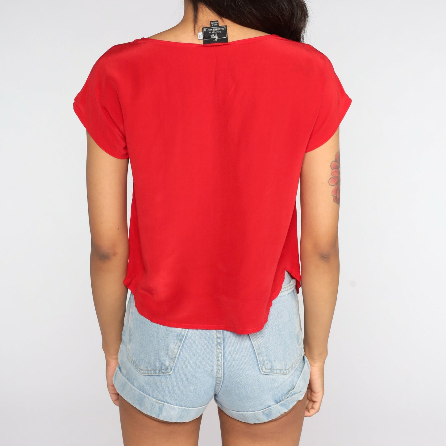 80s Red Silk Short Sleeve Blouse Jonathan Martin Small S