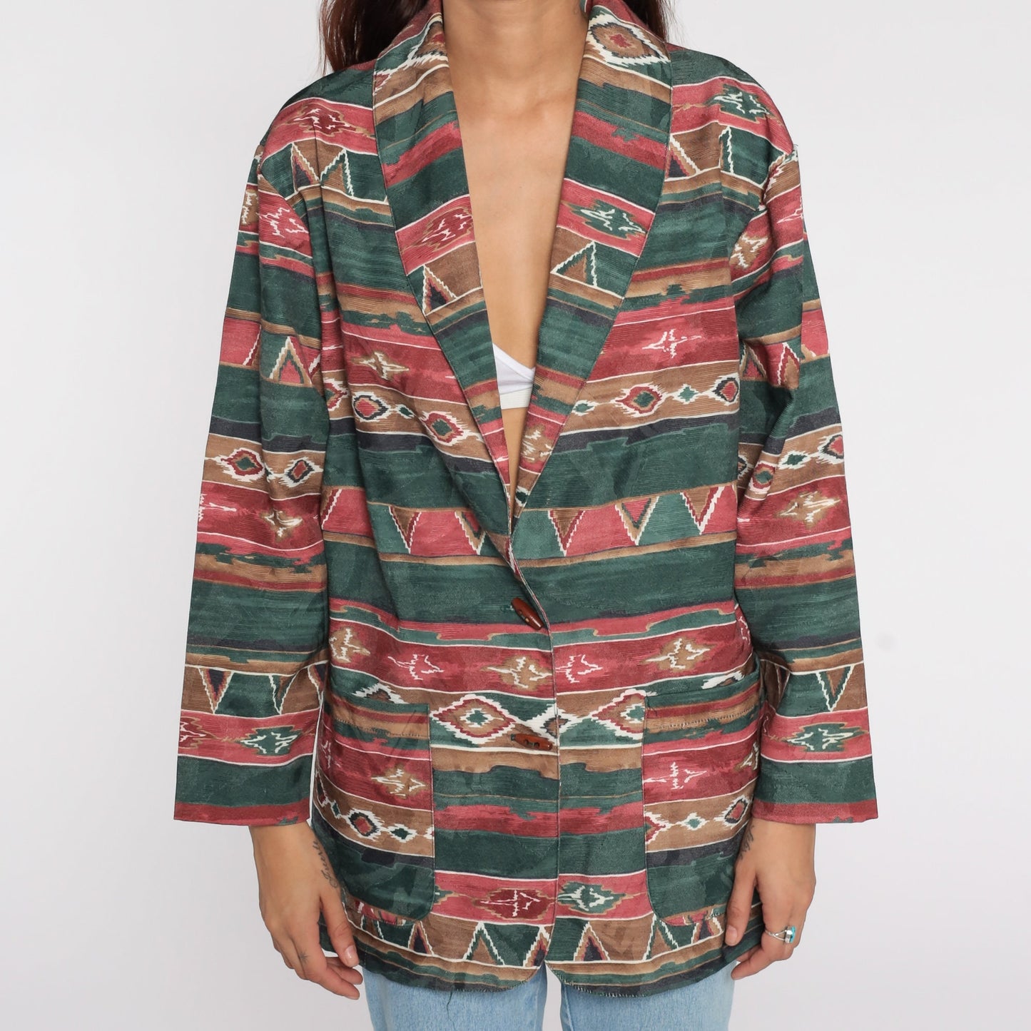 80s Southwestern Tribal Aztec Blazer Cotton Jacket Medium