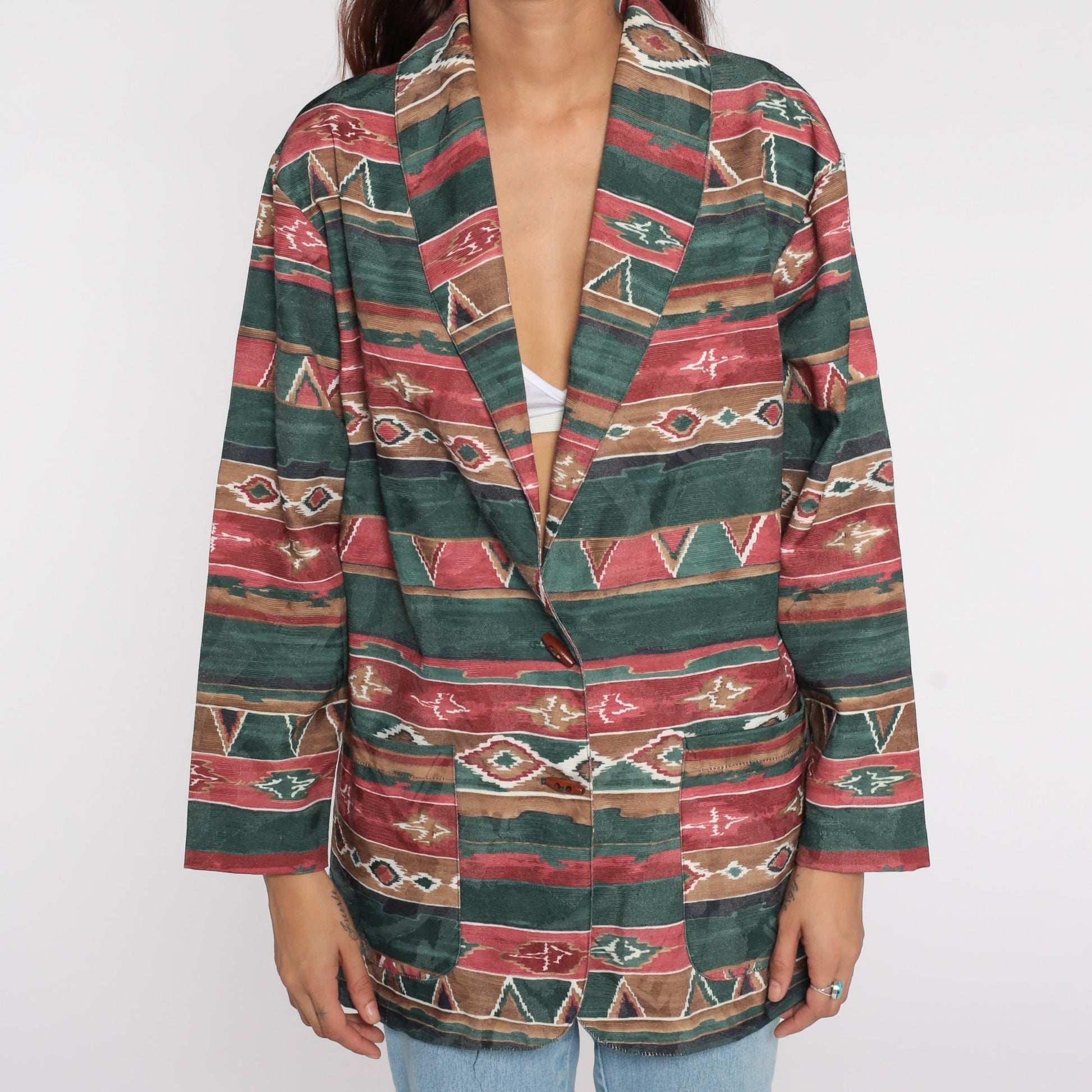 80s Southwestern Tribal Aztec Blazer Cotton Jacket Medium
