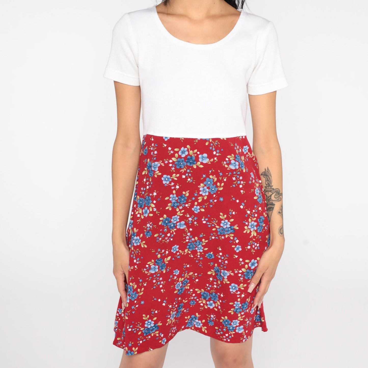 90s Bobbie Brooks Floral Mini Dress Red White High Waist Small