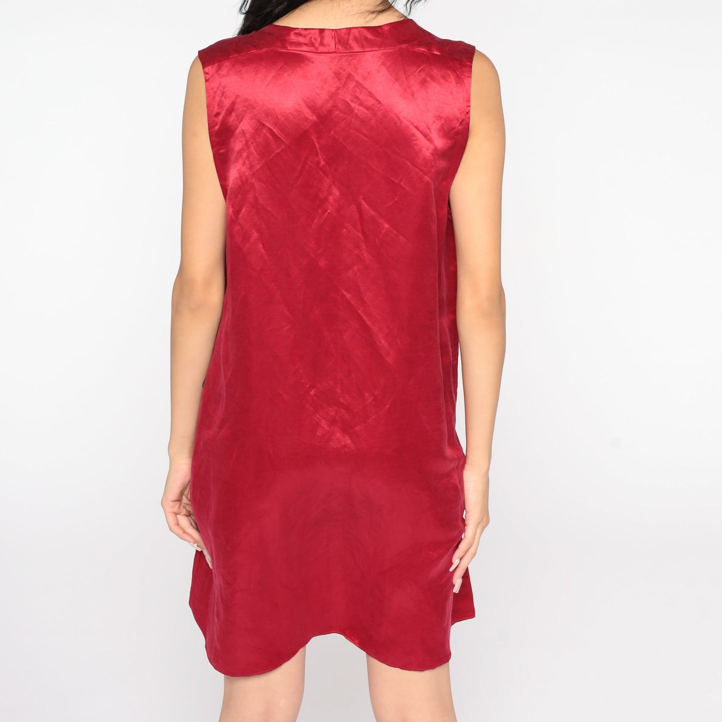 90s Red Satin Mini Slip Dress Sheath Sleeveless Cocktail Large L