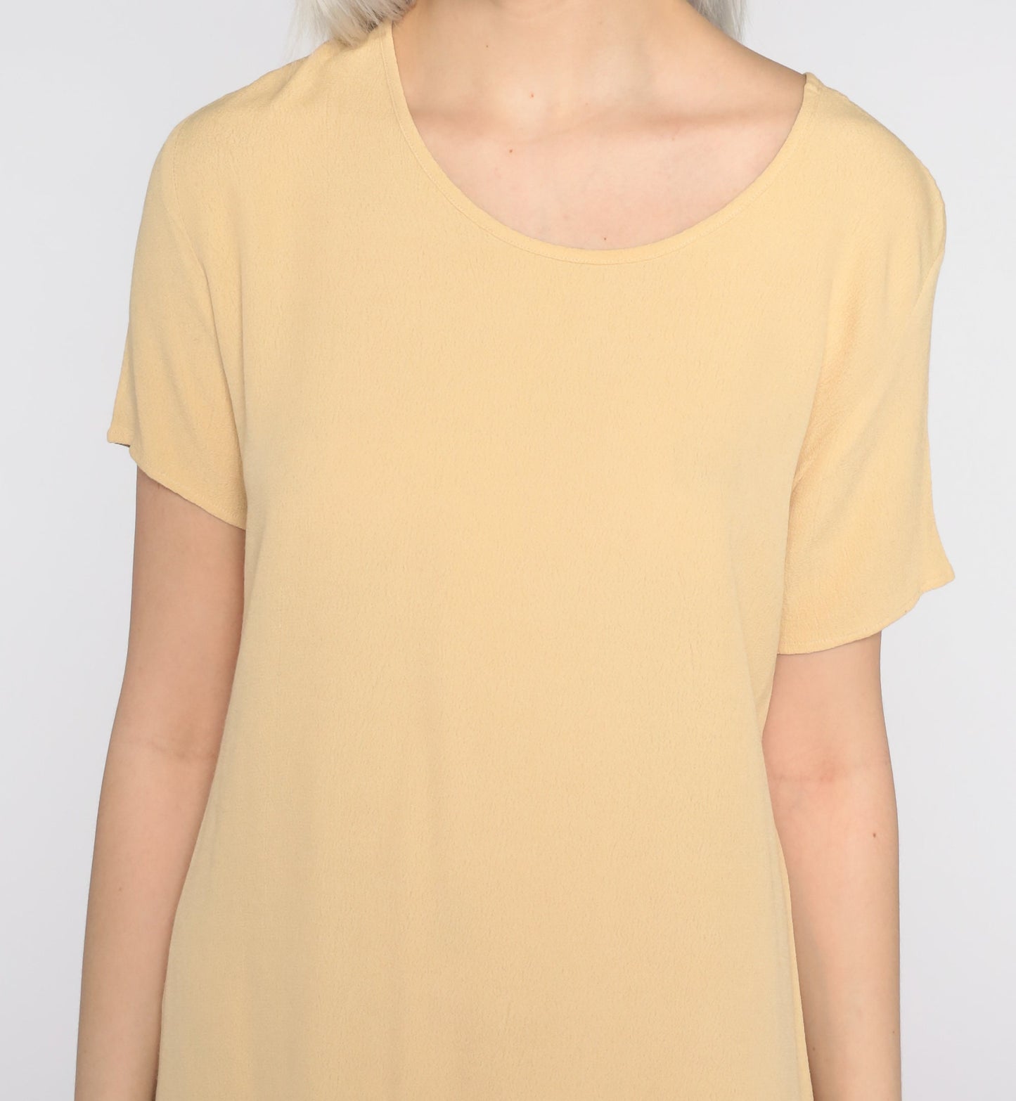 90s Yellow Mini Shift Dress Zig Zag Trim Short Sleeve Small S