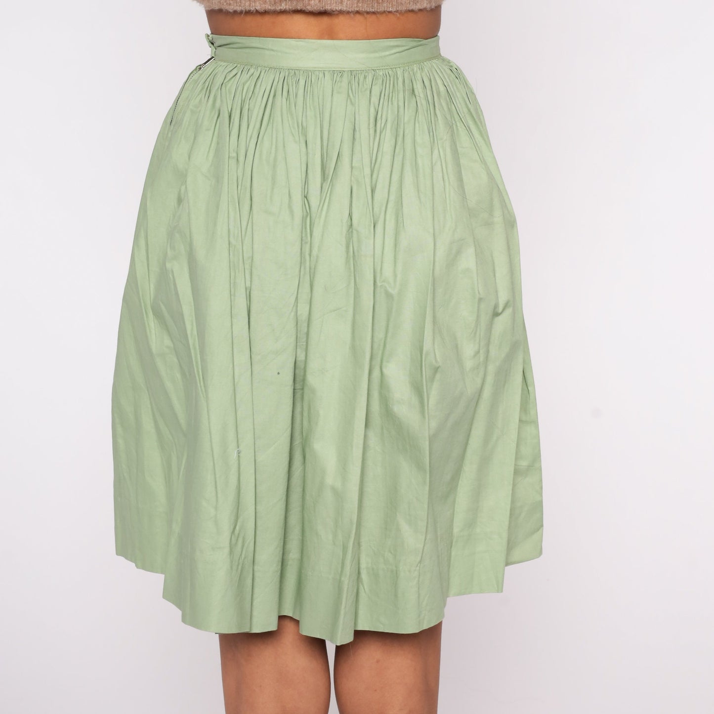 1960s Green Cotton Circle Skirt High Waist Mini XXS