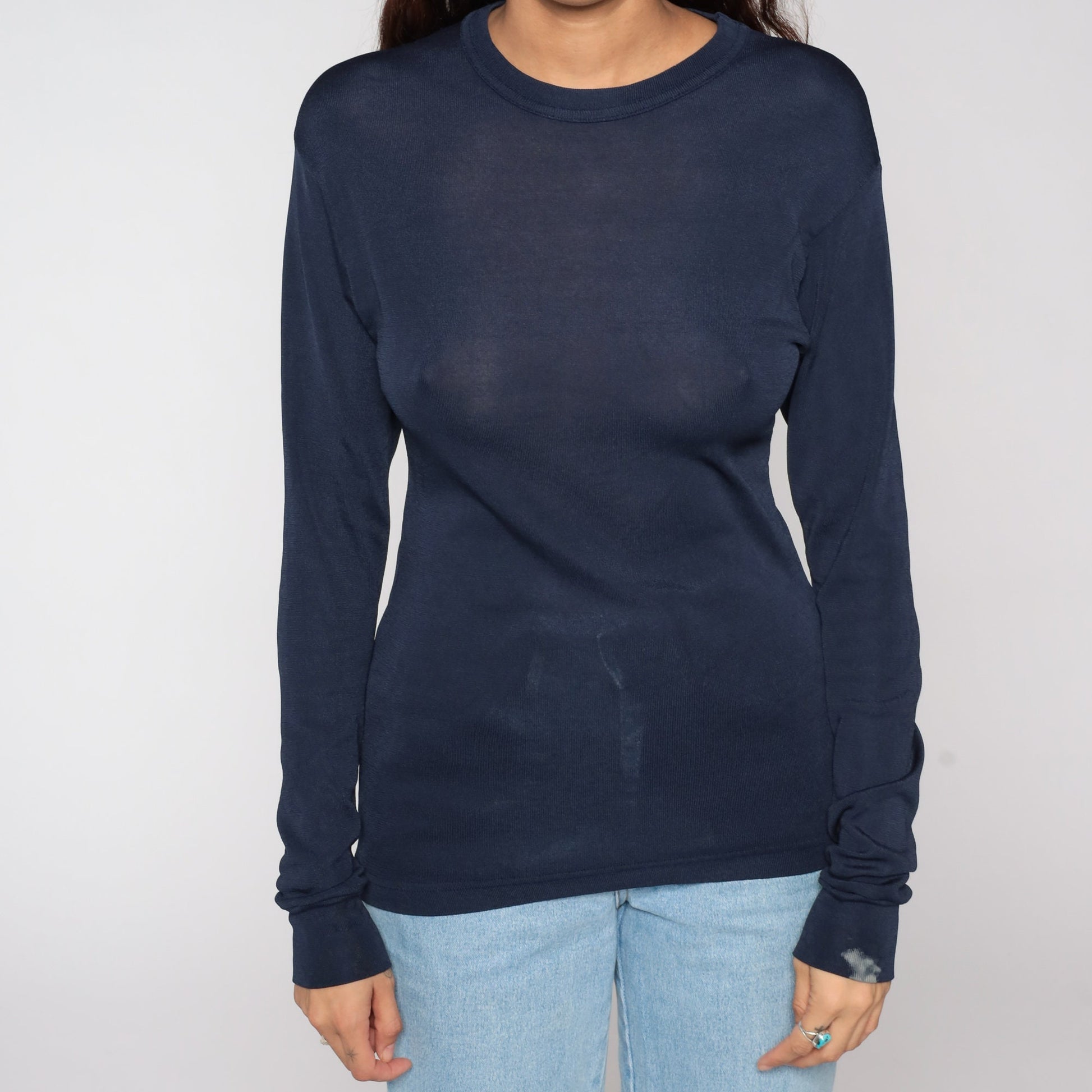 70s Navy Thermal Long Sleeve Undershirt Medium