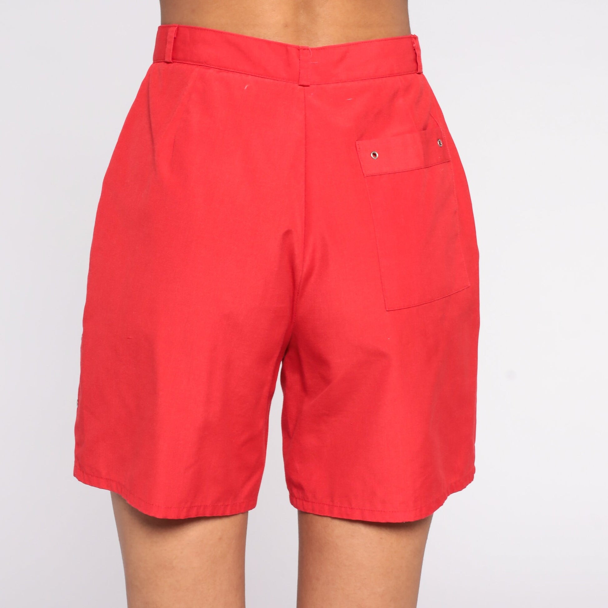 80s Red High-Waisted Shorts Cotton Blend Trouser Pockets Extra Small