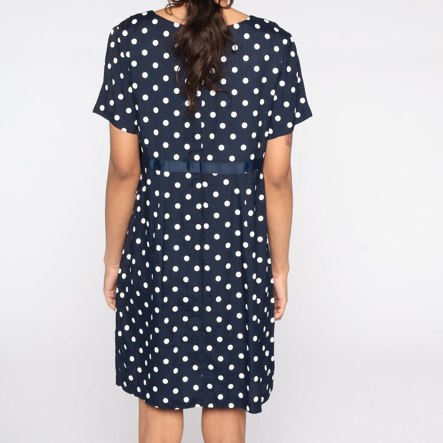 90s Navy Polka Dot Maternity Shift Dress White Mini Short Sleeve Medium