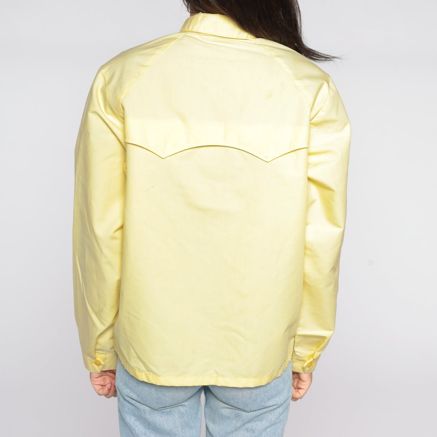 80s Yellow Windbreaker Jacket Zip Up Lightweight Cotton Poly Medium