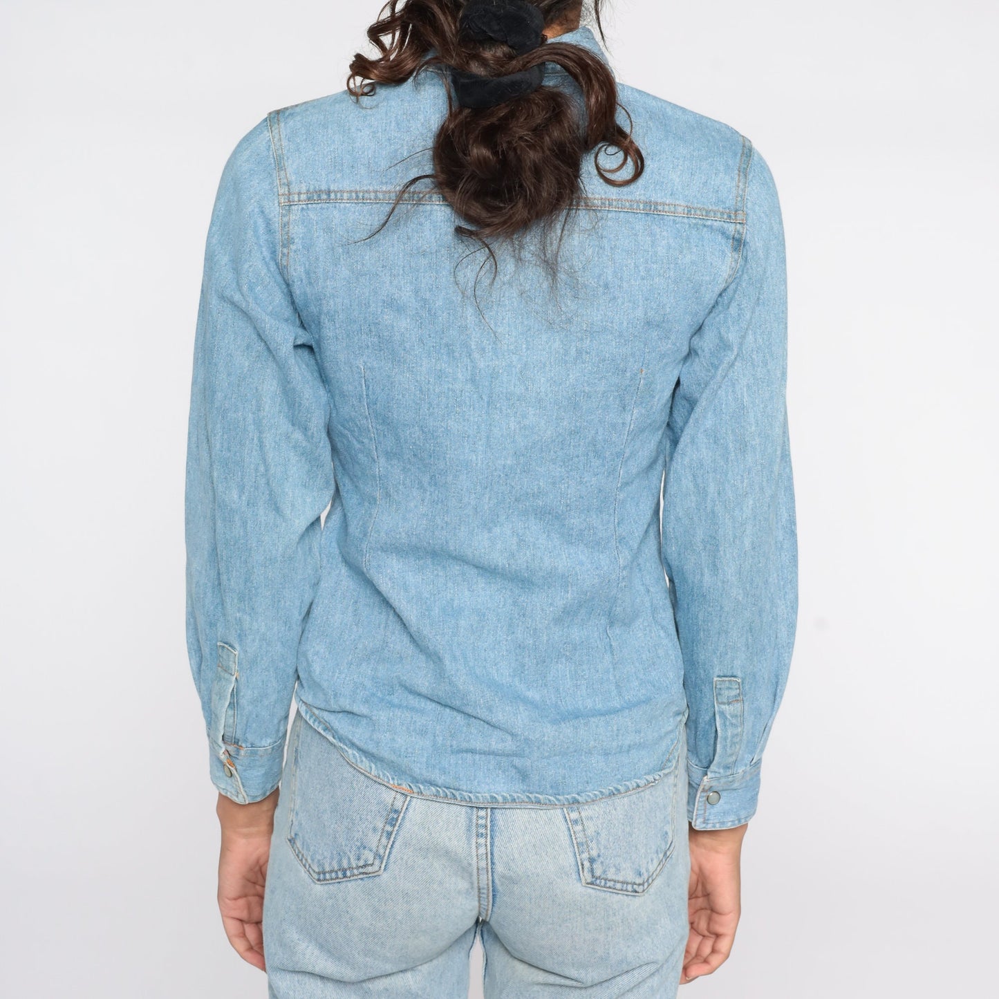 90s Disney Mickey Mouse Denim Pearl Snap Western Shirt Extra Small