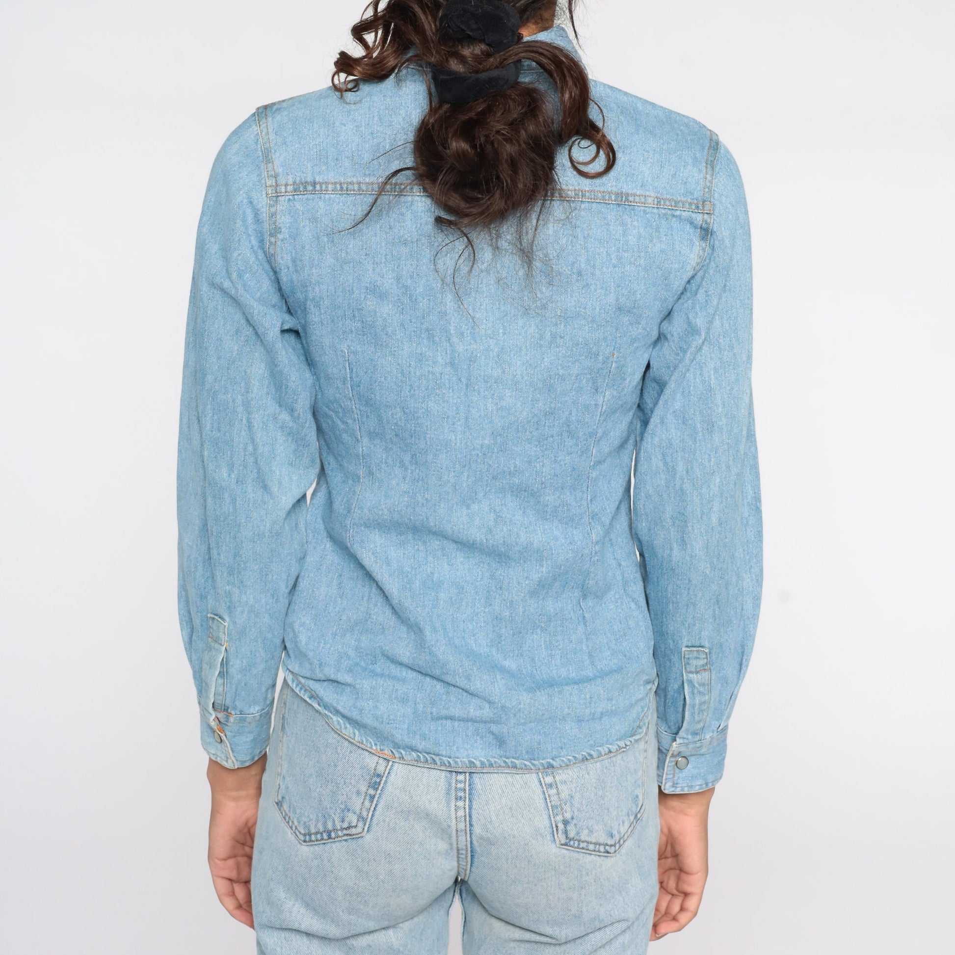 90s Disney Mickey Mouse Denim Pearl Snap Western Shirt Extra Small