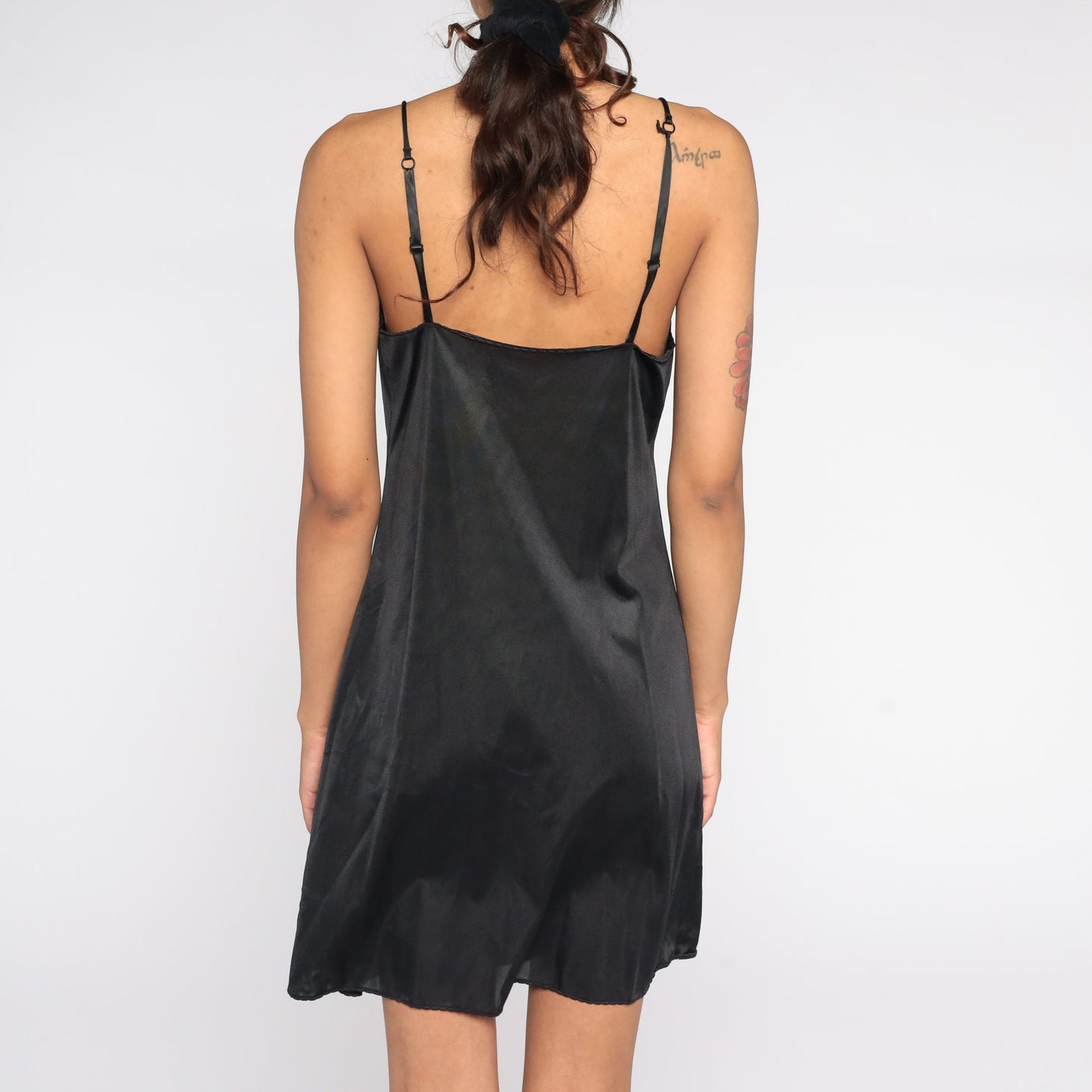Y2K Black Slip Dress Spaghetti Strap Nightgown 00s Vintage Medium