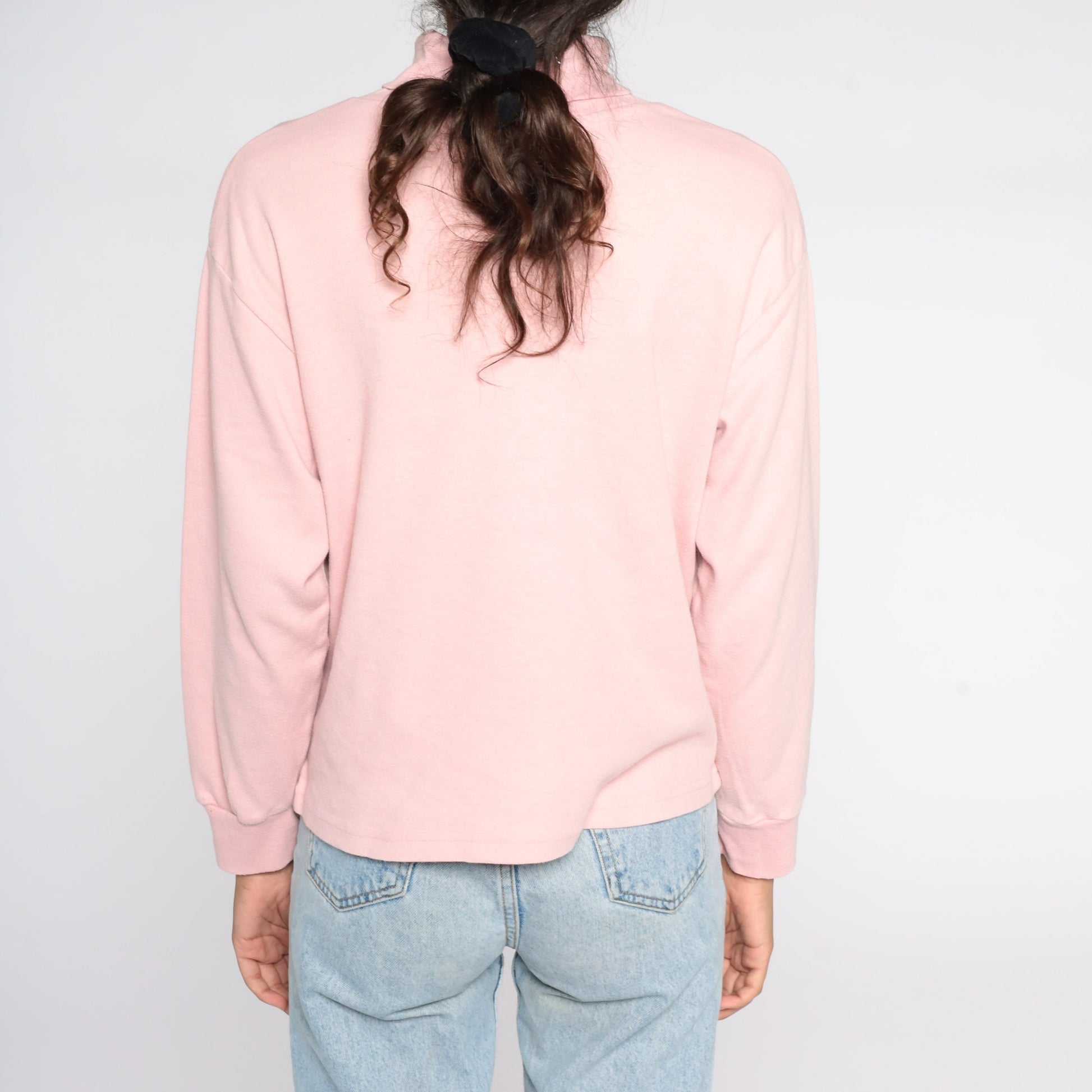 80s Baby Pink Turtleneck Long Sleeve Shirt Cotton Blend Large L