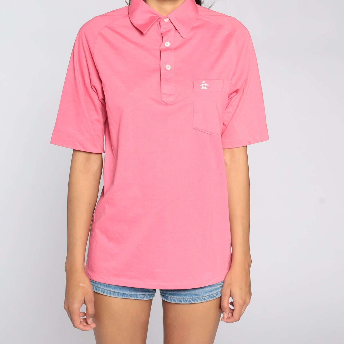 80s Munsingwear Polo Shirt Pink Half-Button Cotton Blend Small Medium