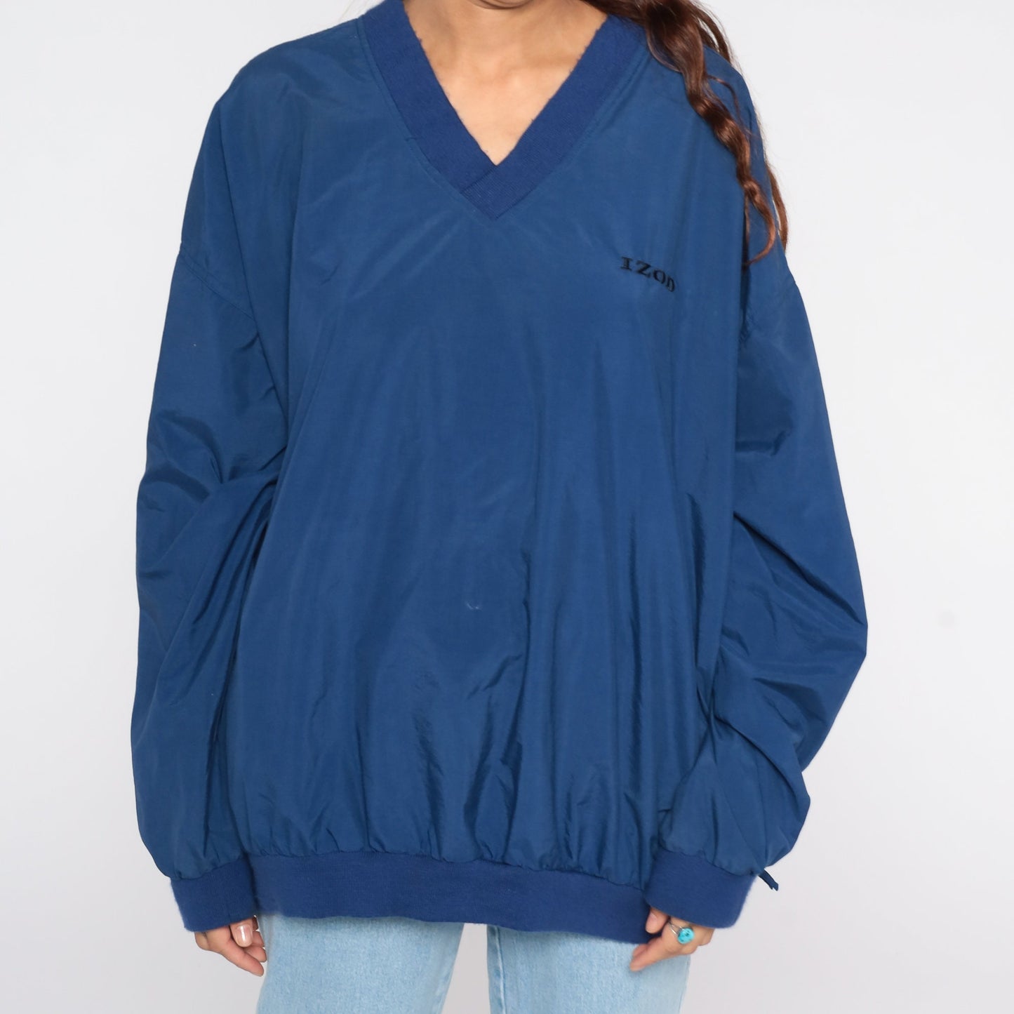 90s Izod Windbreaker Jacket Blue Nylon Pullover Extra Large XL