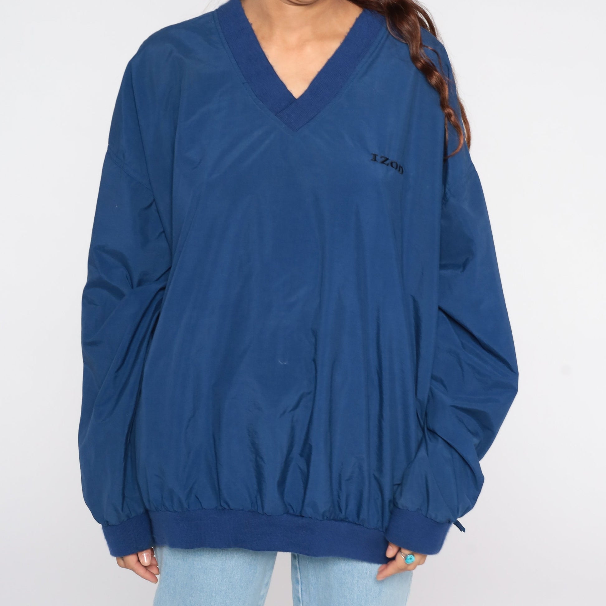 90s Izod Windbreaker Jacket Blue Nylon Pullover Extra Large XL