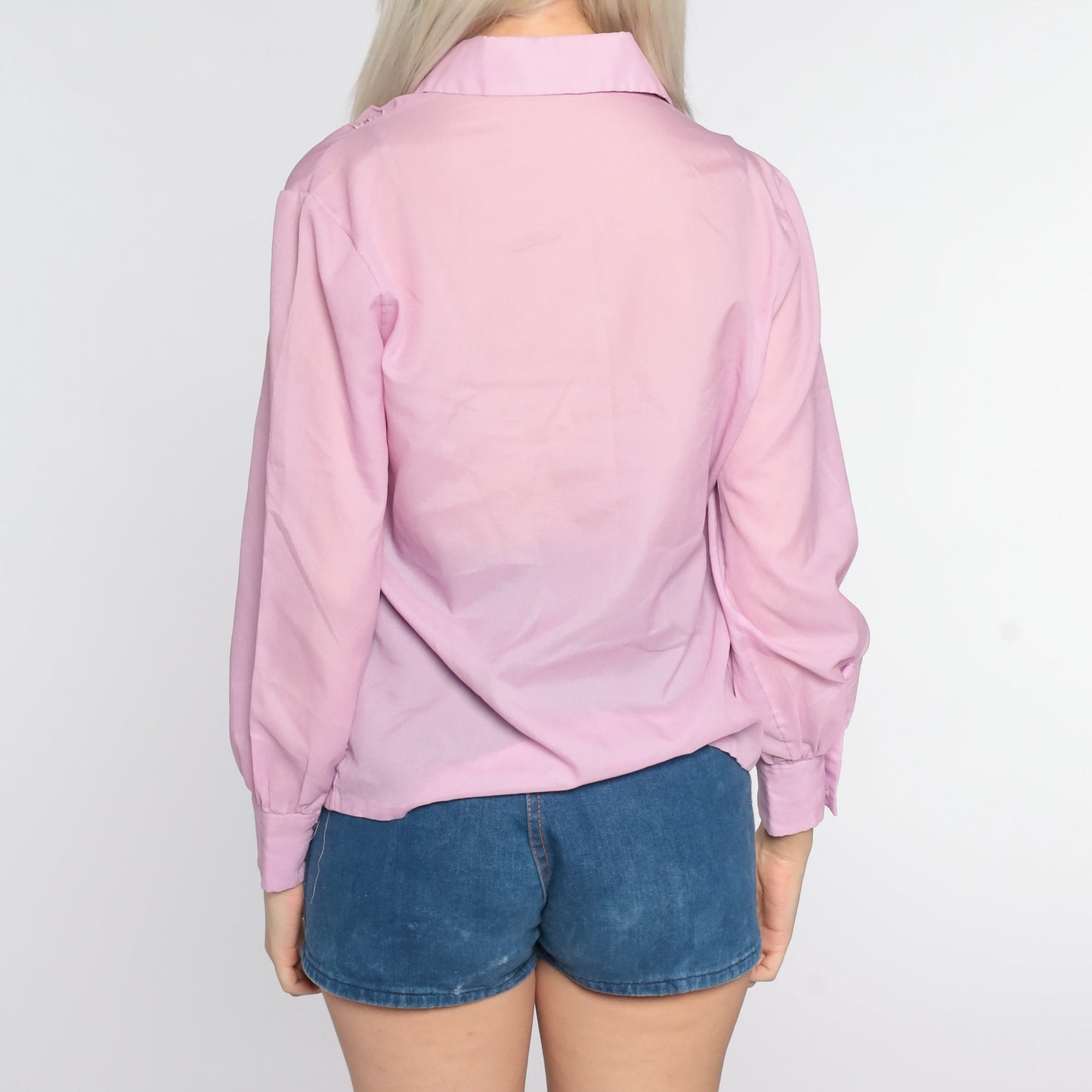 70s Lavender Dagger Collar Button-Up Shirt Long Sleeve Medium