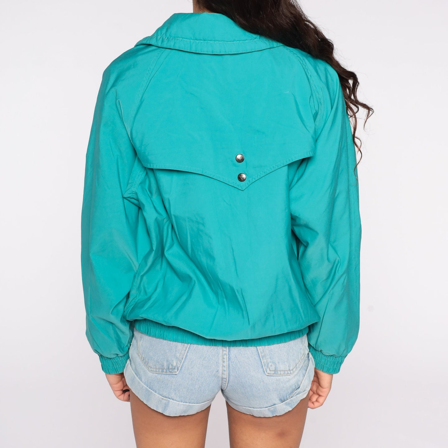 80s Turquoise Down Ski Jacket Nylon Puffer Coat Large