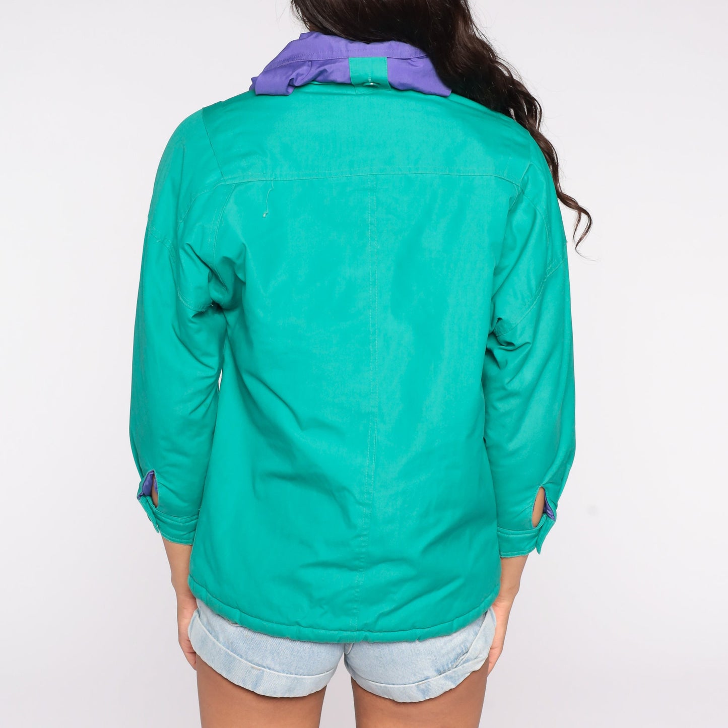 80s Green Zip-Up Jacket Cotton Blend Medium Petite