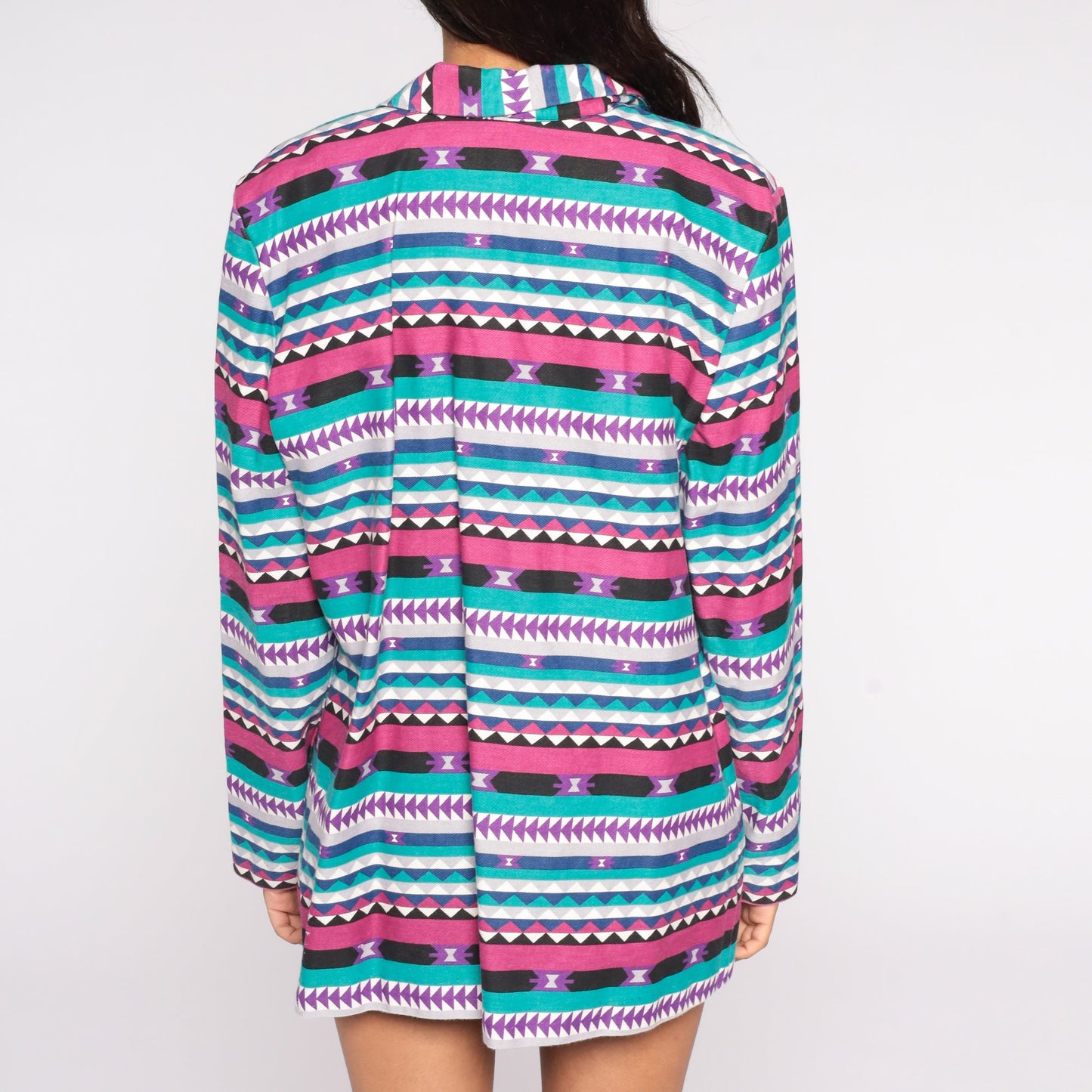 80s Southwestern Aztec Jacket Pink Turquoise Cotton Blazer Extra Large XXL