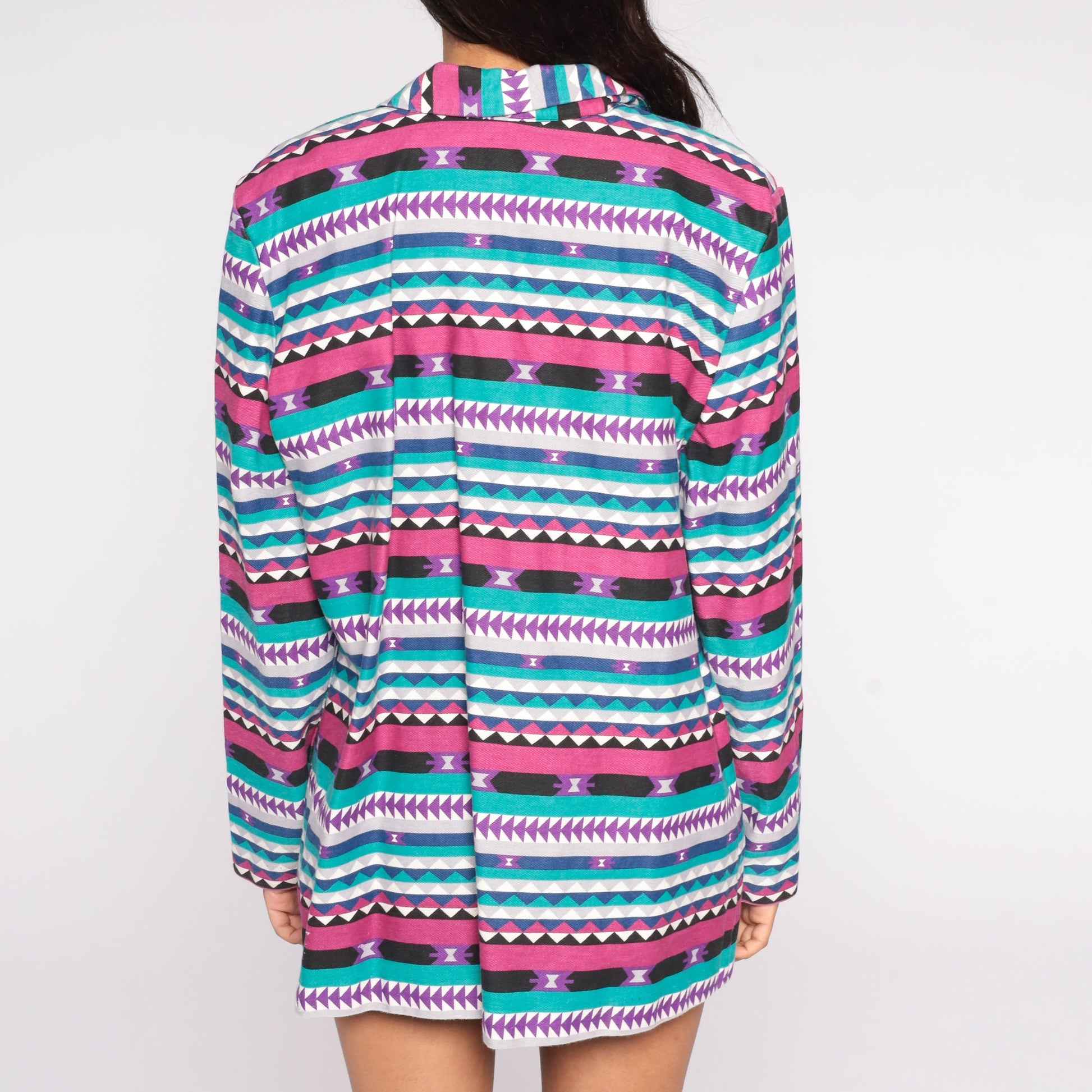 80s Southwestern Aztec Jacket Pink Turquoise Cotton Blazer Extra Large XXL