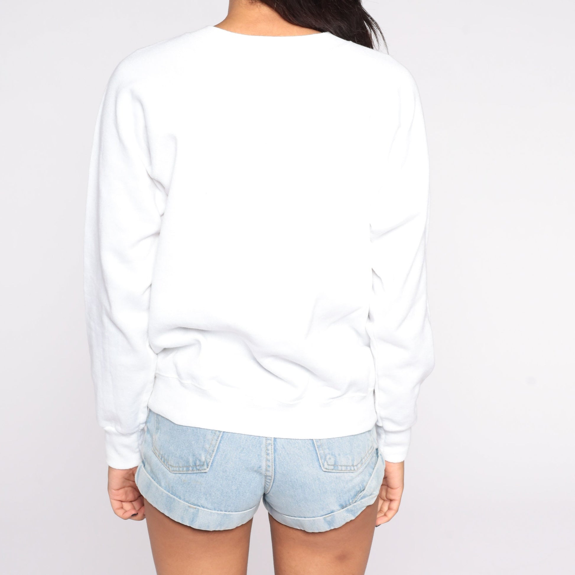 80s Cat Graphic Sweatshirt White Kitten Print Crewneck Medium