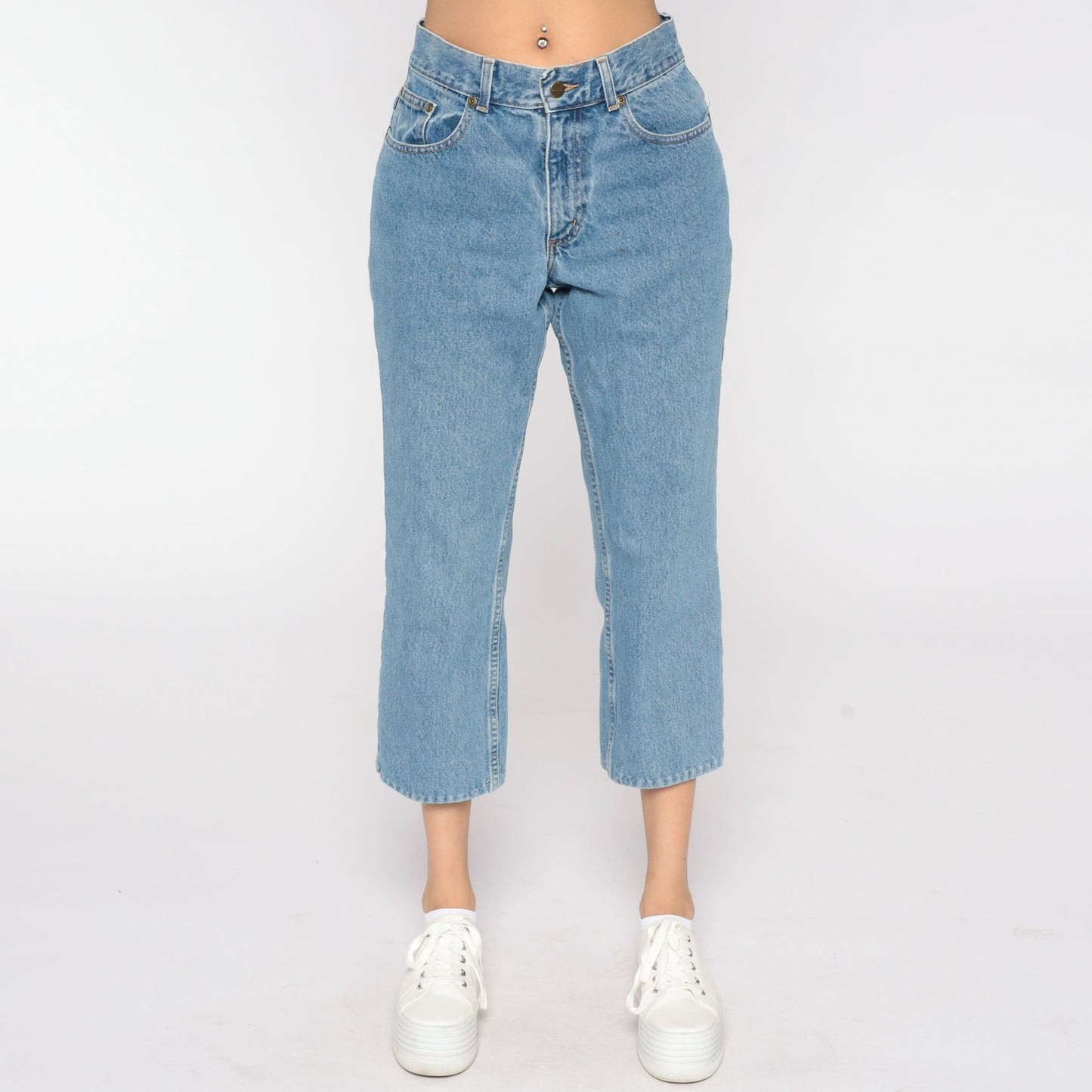 LL Bean 90s High-Waist Cropped Jeans Blue Denim Bootcut Petite 8
