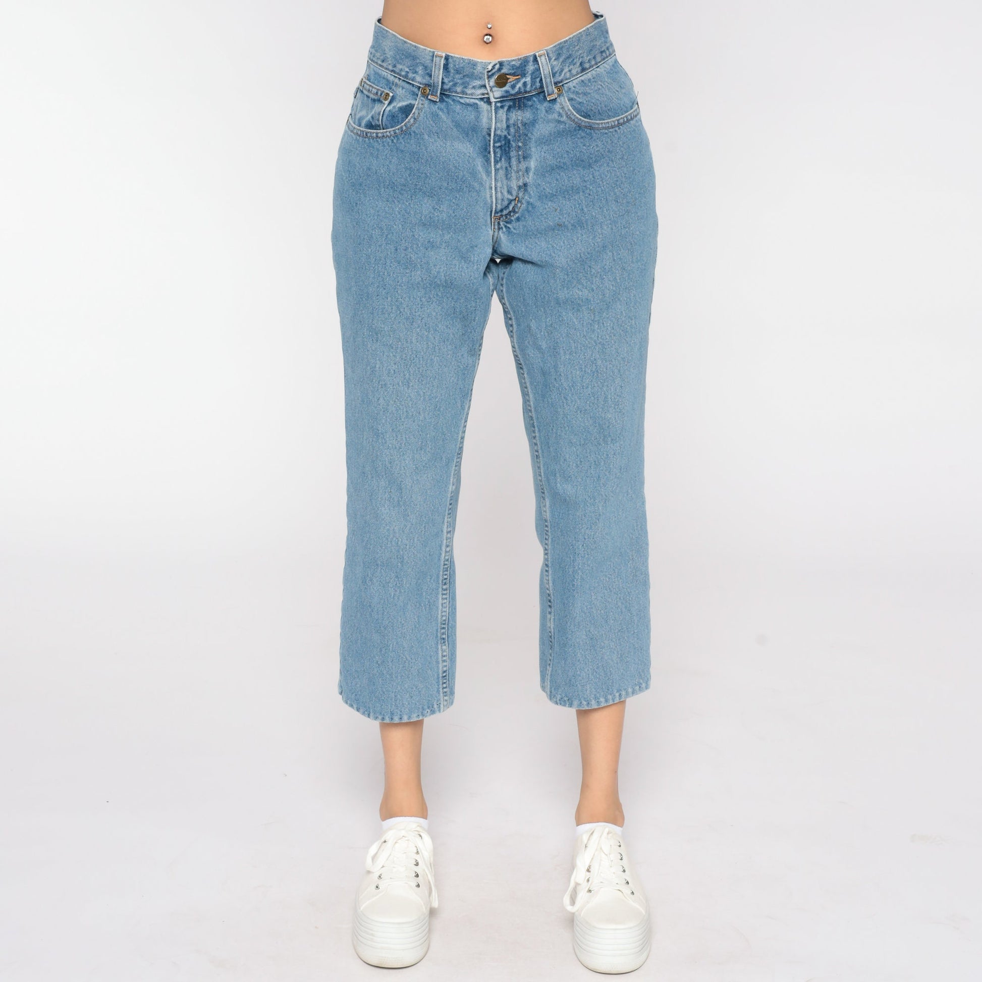 LL Bean 90s High-Waist Cropped Jeans Blue Denim Bootcut Petite 8