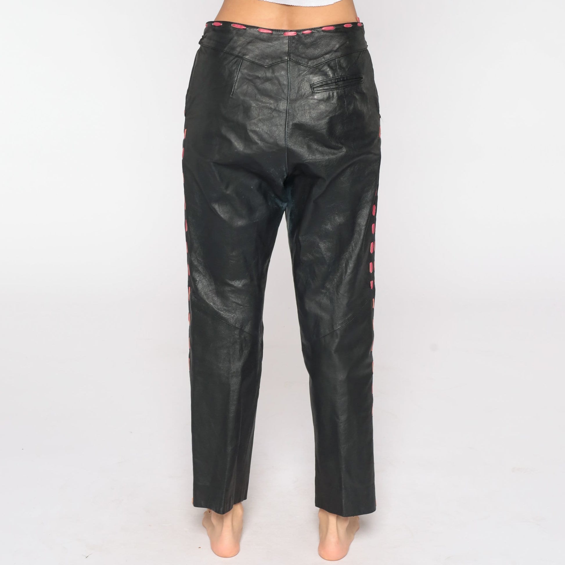 80s Black Leather High-Waist Tapered Pants Medium
