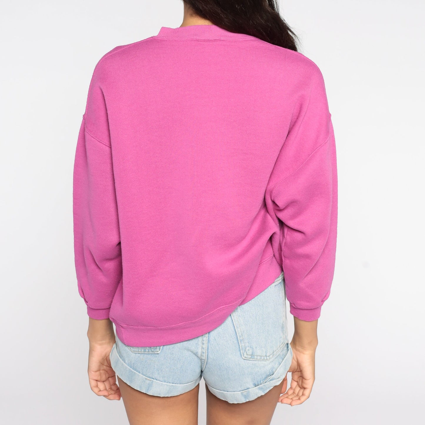 80s Fuchsia Sweatshirt Plain Crewneck Pullover Cotton Blend Large L