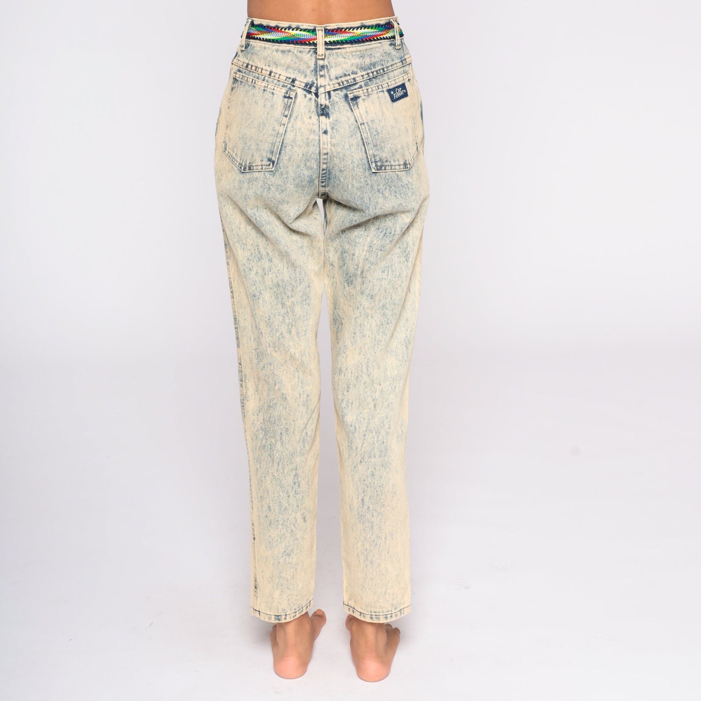 80s Acid Wash High Waist Mom Jeans Blue Denim Tapered Small 26