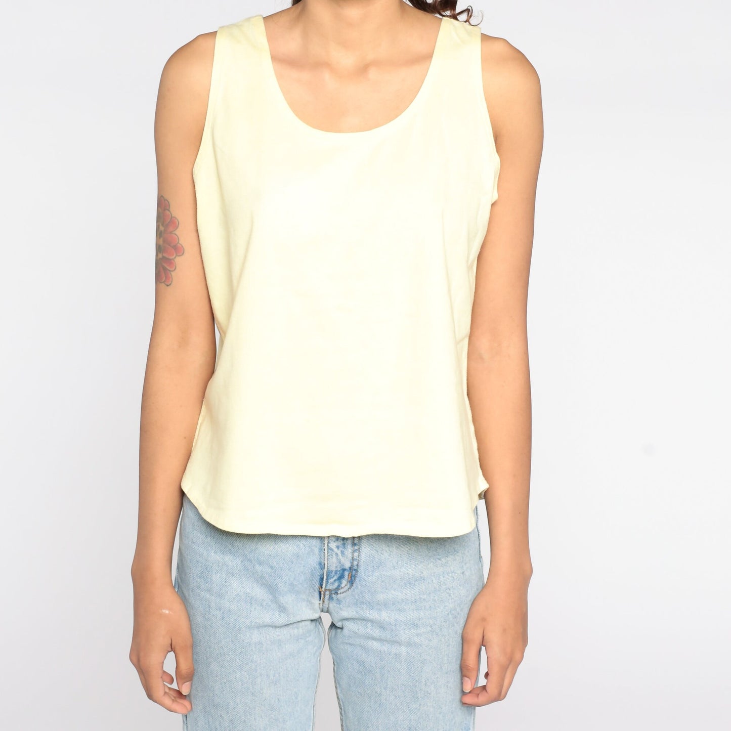 80s Yellow Tank Top Single Stitch Cotton Sleeveless Tee Medium